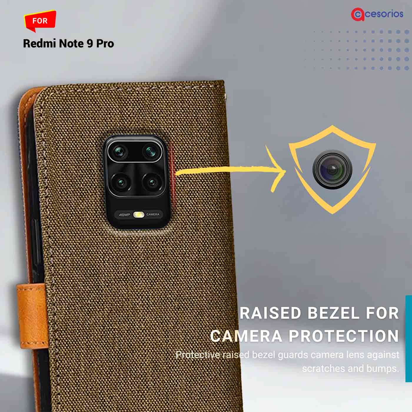 Accesorios Redmi Note 9 Pro denim flip cover – Dark Brown – Image 2 #color_dark b