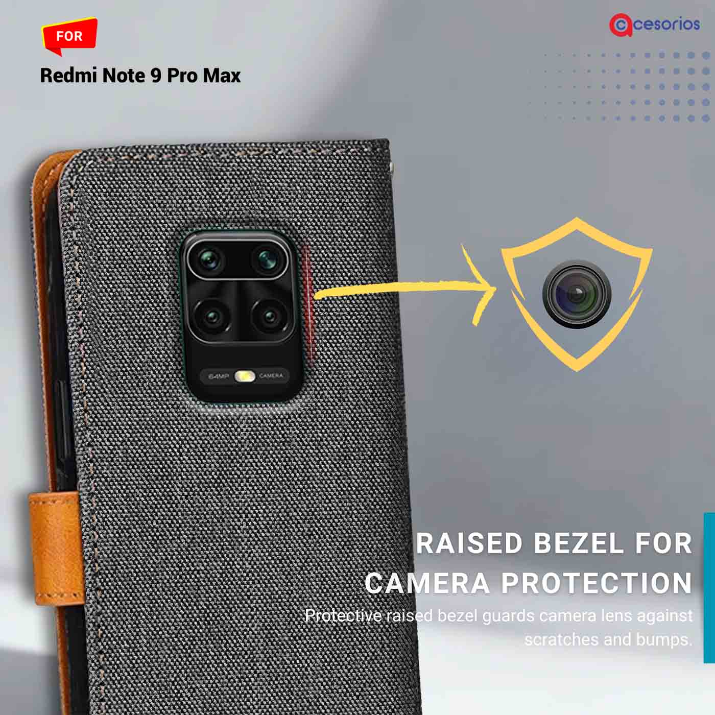 Accesorios Redmi Note 9 Pro Max denim flip cover – Grey – Image 2 #color_