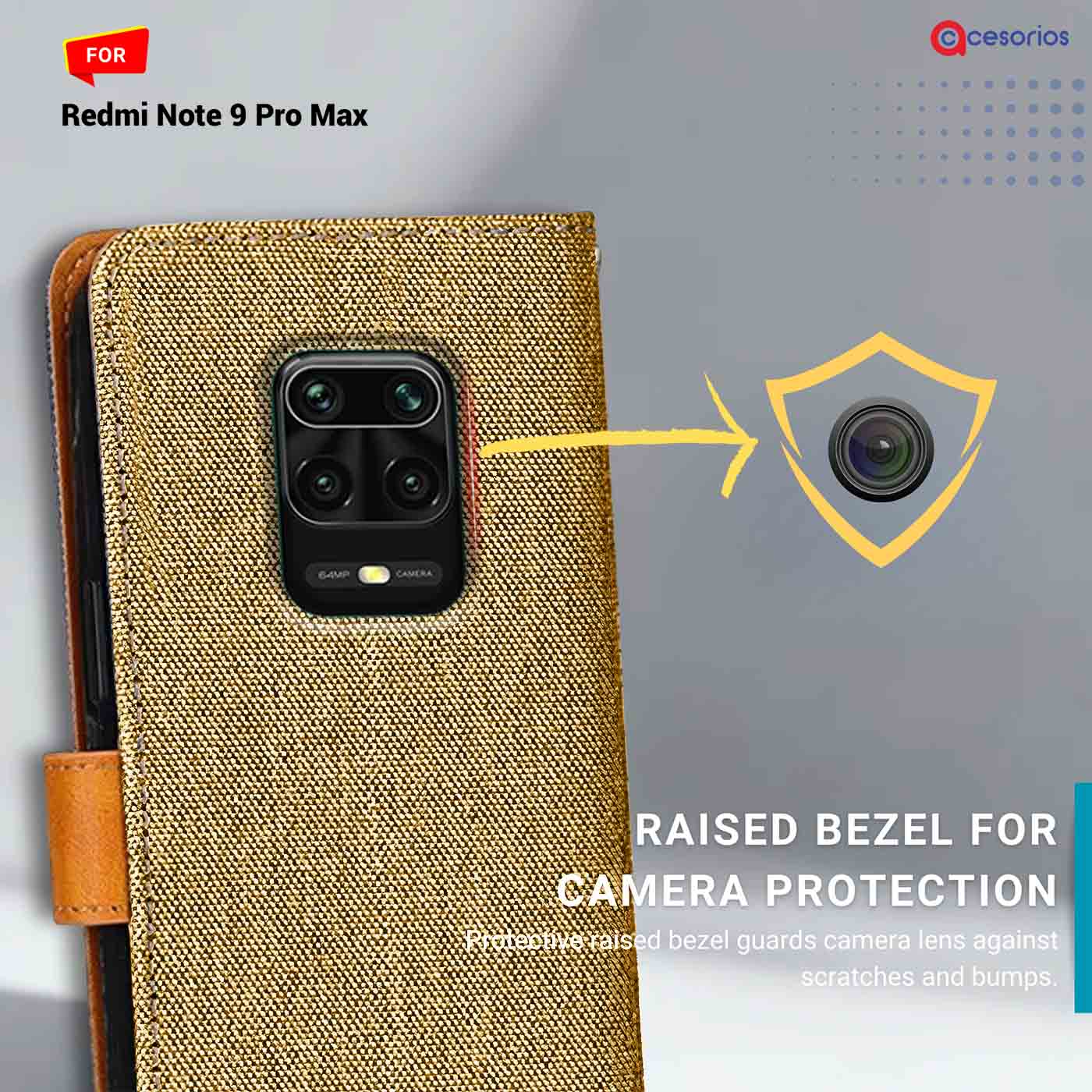 Accesorios Redmi Note 9 Pro Max denim flip cover – Light Brown – Image 2 #color_light b