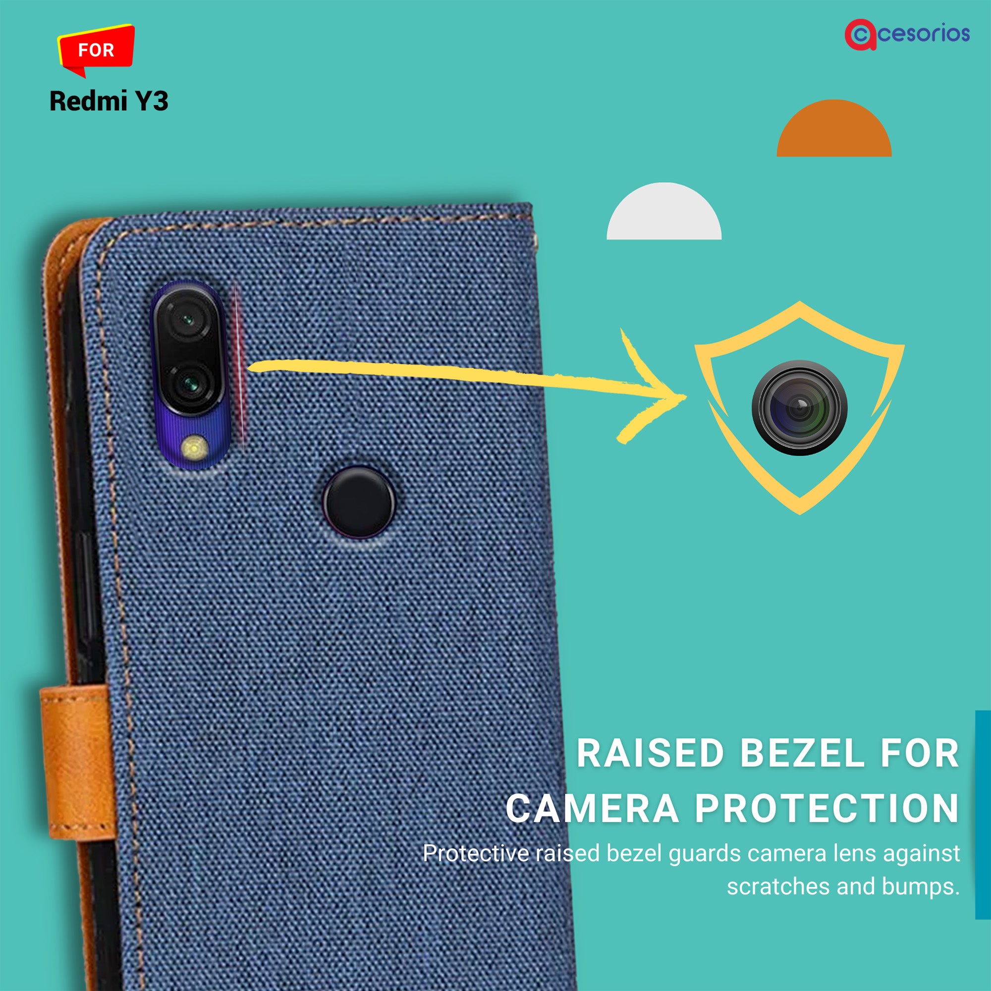 Accesorios Redmi Y3 denim flip cover – Blue – Image 2 #color_blue