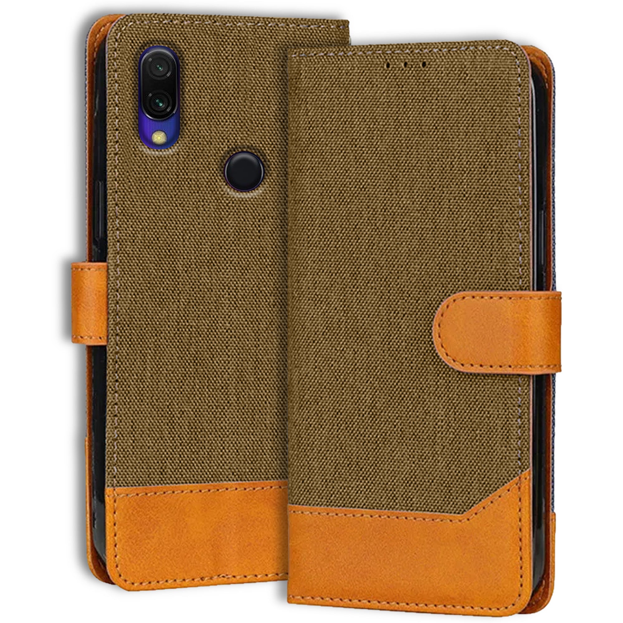 Accesorios Redmi Y3 denim flip cover – Dark Brown – Image 1 #color_dark brown
