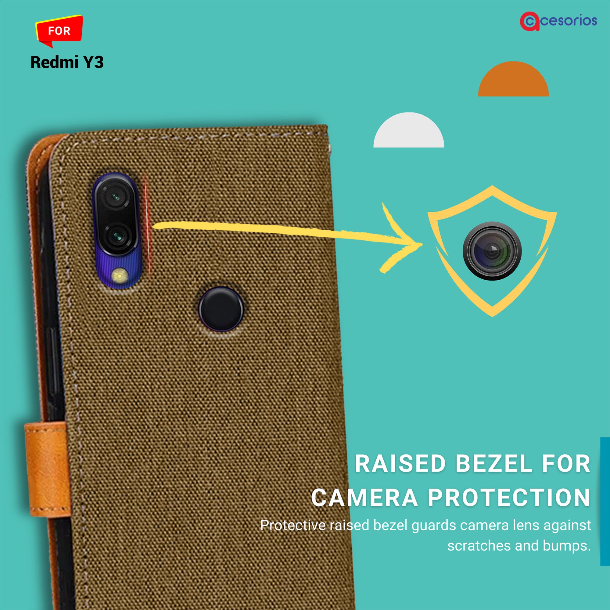 Accesorios Redmi Y3 denim flip cover – Dark Brown – Image 2 #color_dark brown
