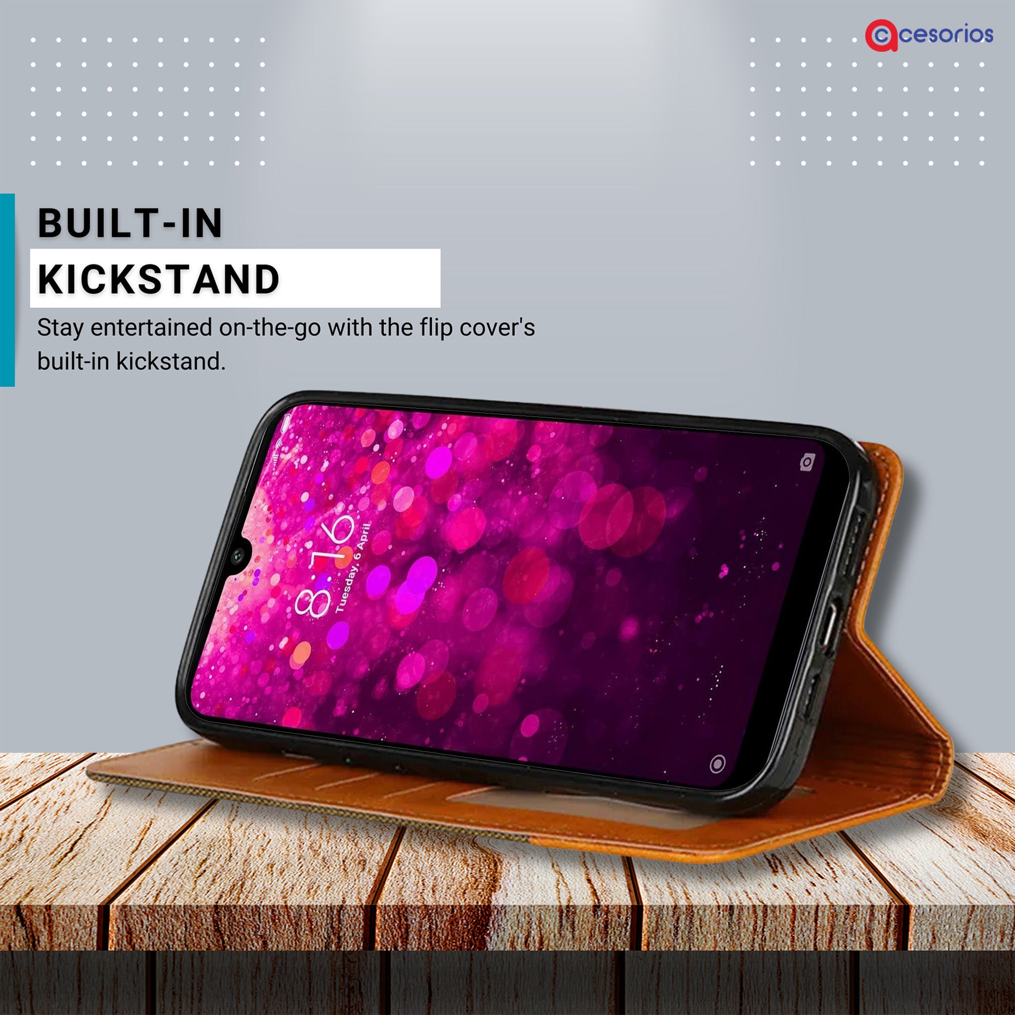 Accesorios Redmi Y3 denim flip cover – Dark Brown – Image 4 #color_dark brown