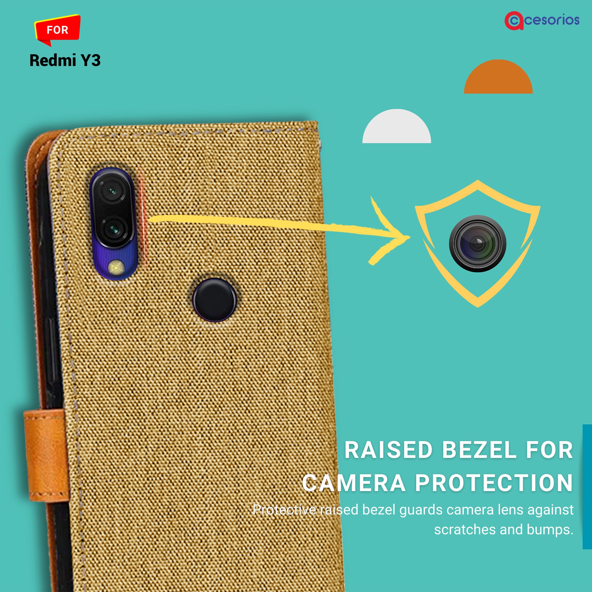 Accesorios Redmi Y3 denim flip cover – Light Brown – Image 2 #color_light brown