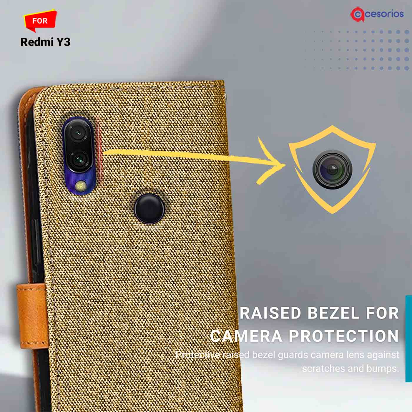 Denim & Leather back panel — Redmi Y3 in Light Brown mobile case