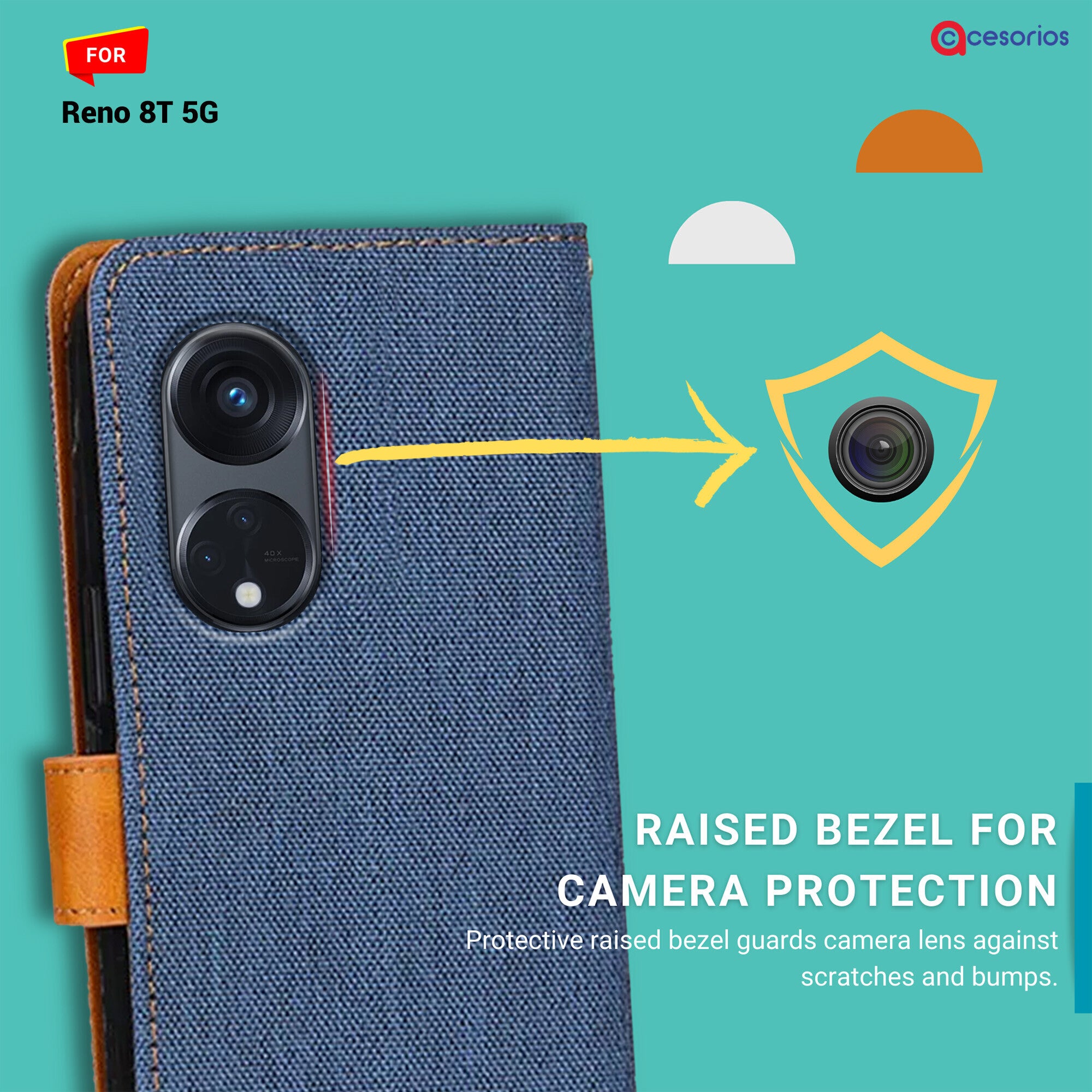Accesorios Reno 8T 5G denim flip cover – Blue – Image 2 #color_blue
