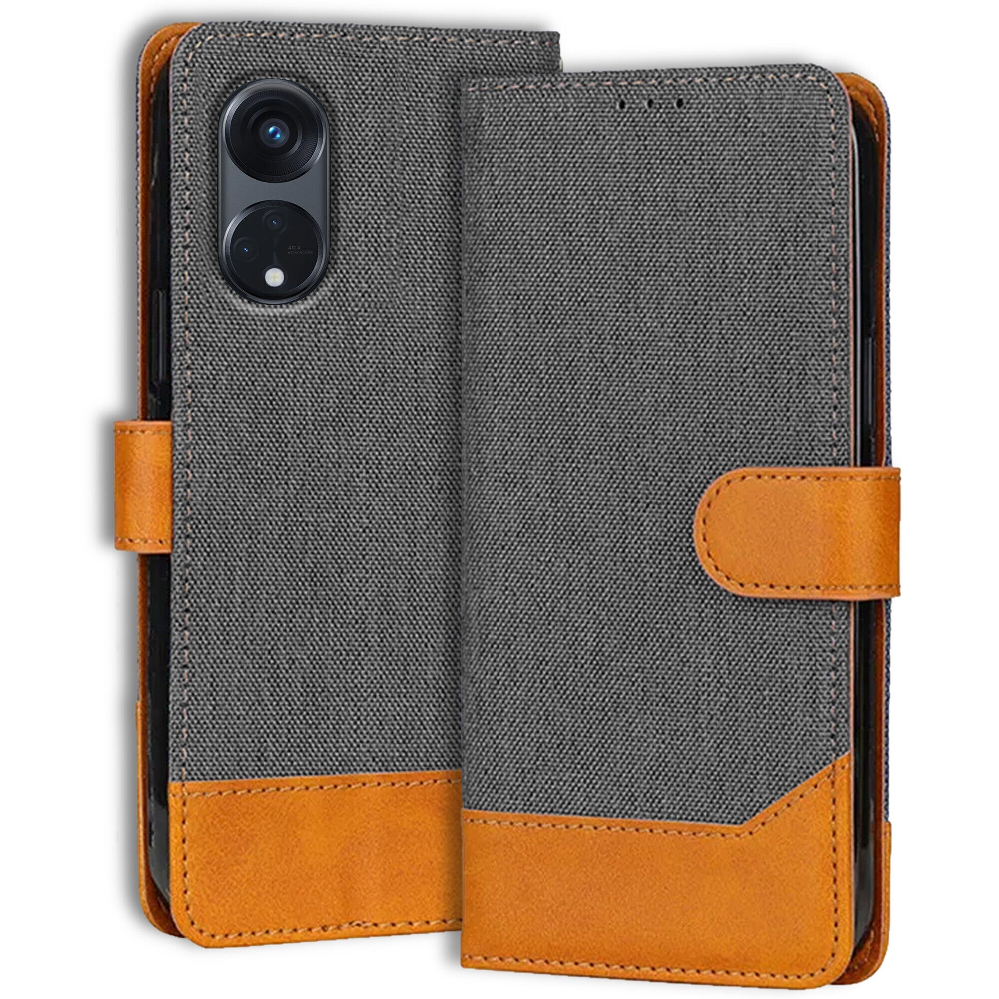 Accesorios Reno 8T 5G denim flip cover – Grey – Image 1 #color_grey