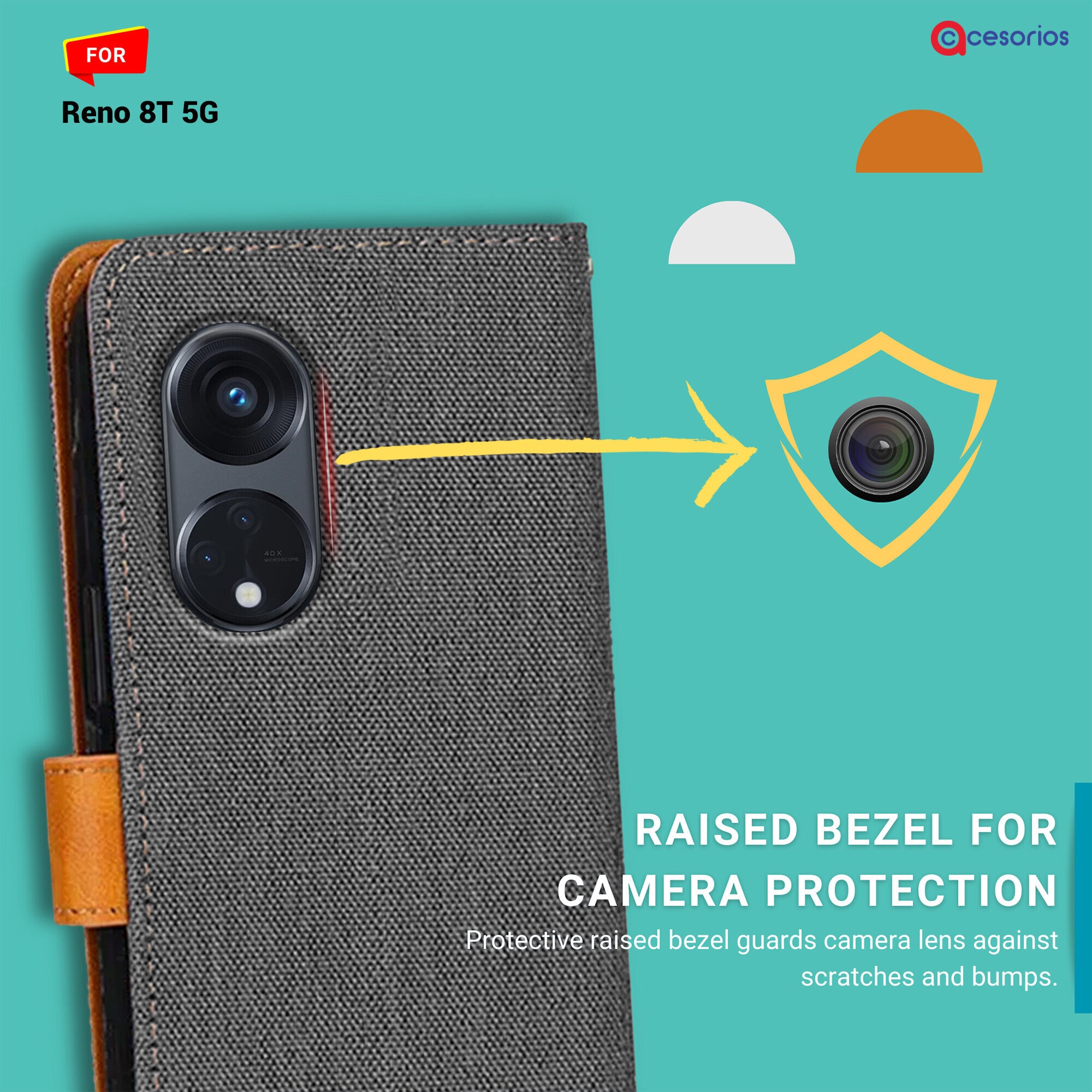 Accesorios Reno 8T 5G denim flip cover – Grey – Image 2 #color_grey