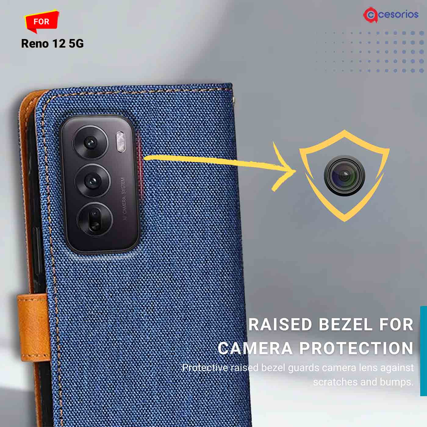 Denim & Leather back panel — Oppo Reno 12 5G in Blue mobile case