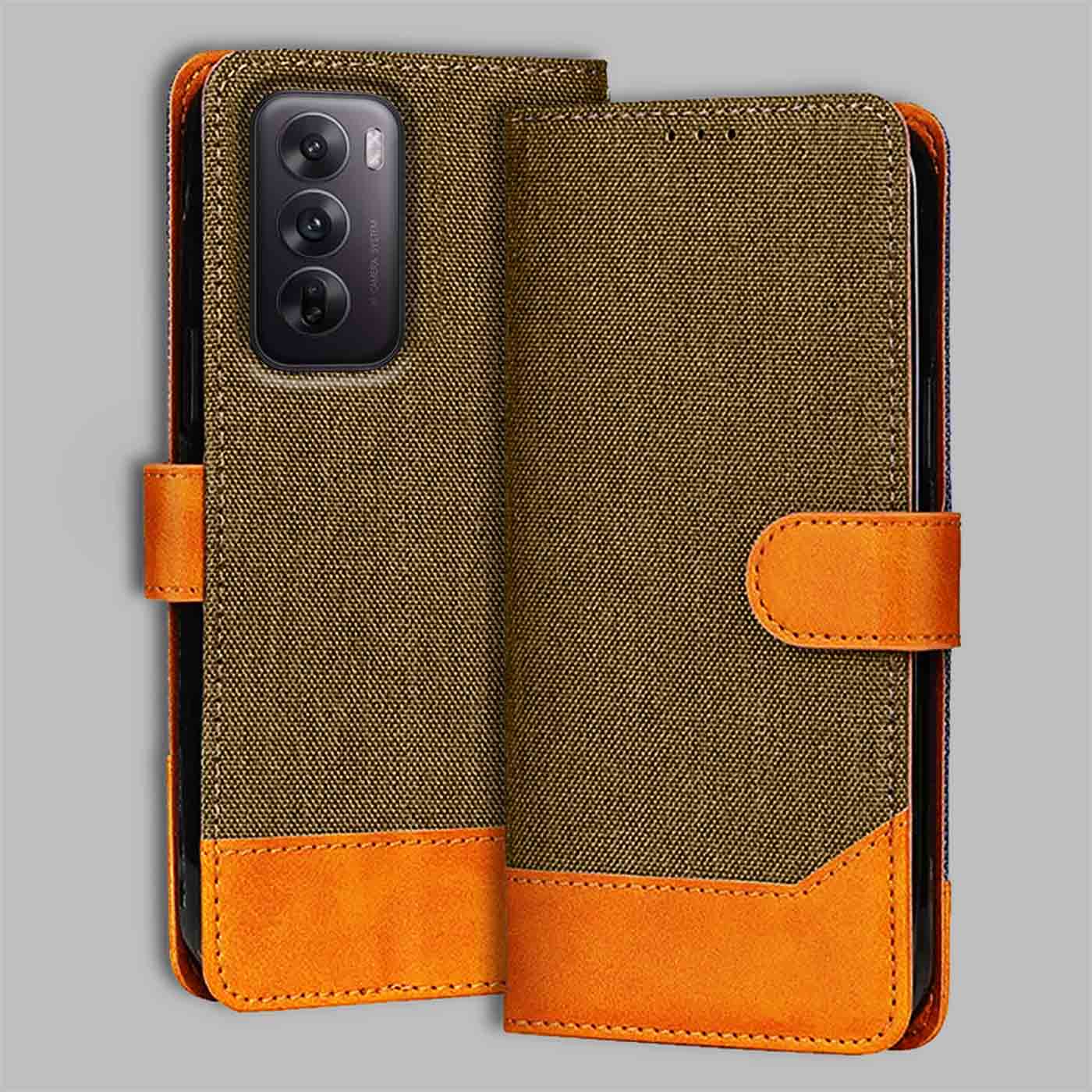 Accesorios Reno 12 5G denim flip cover – Dark Brown – Image 1 #color_dark b