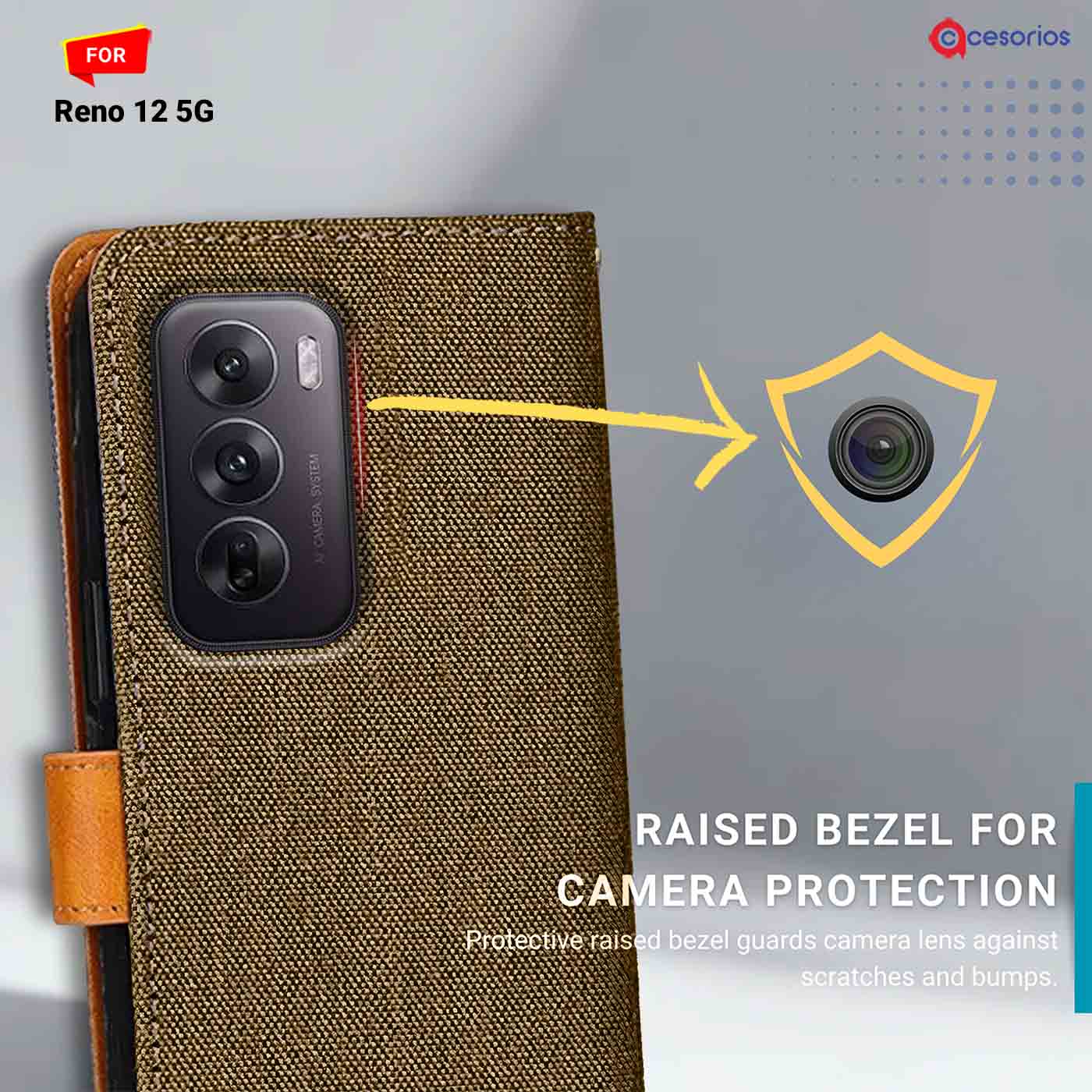 Denim & Leather back panel — Oppo Reno 12 5G in Dark Brown mobile case