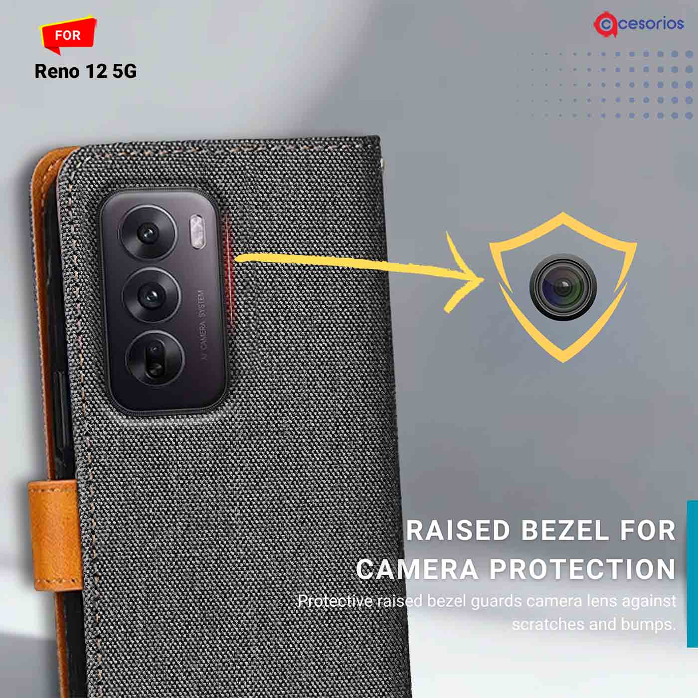 Accesorios Reno 12 5G denim flip cover – Grey – Image 2 #color_