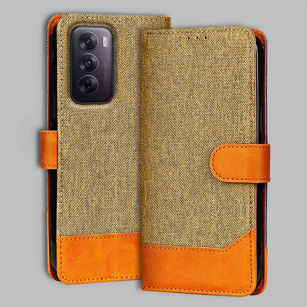 Oppo Reno 12 5G flip cover in Light Brown — front view by Accesorios