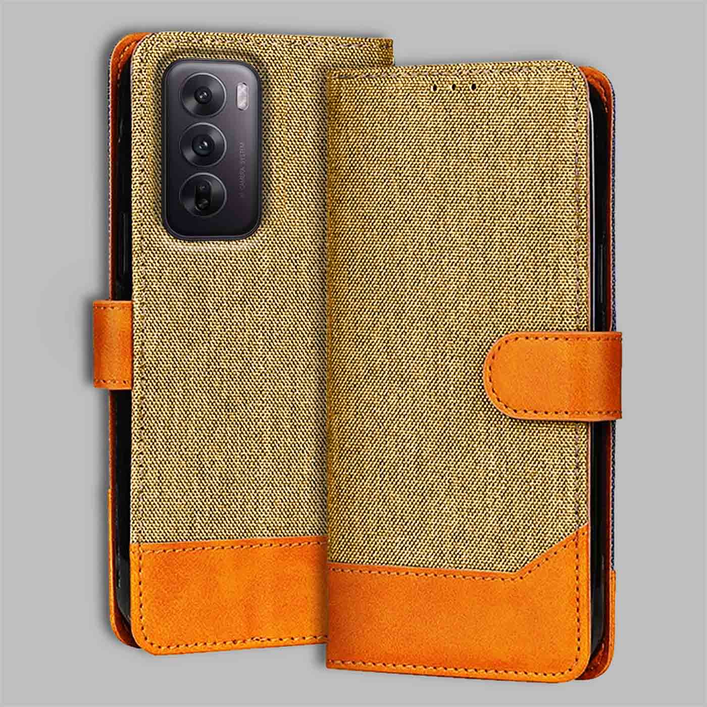 Accesorios Reno 12 5G denim flip cover – Light Brown – Image 1 #color_light b