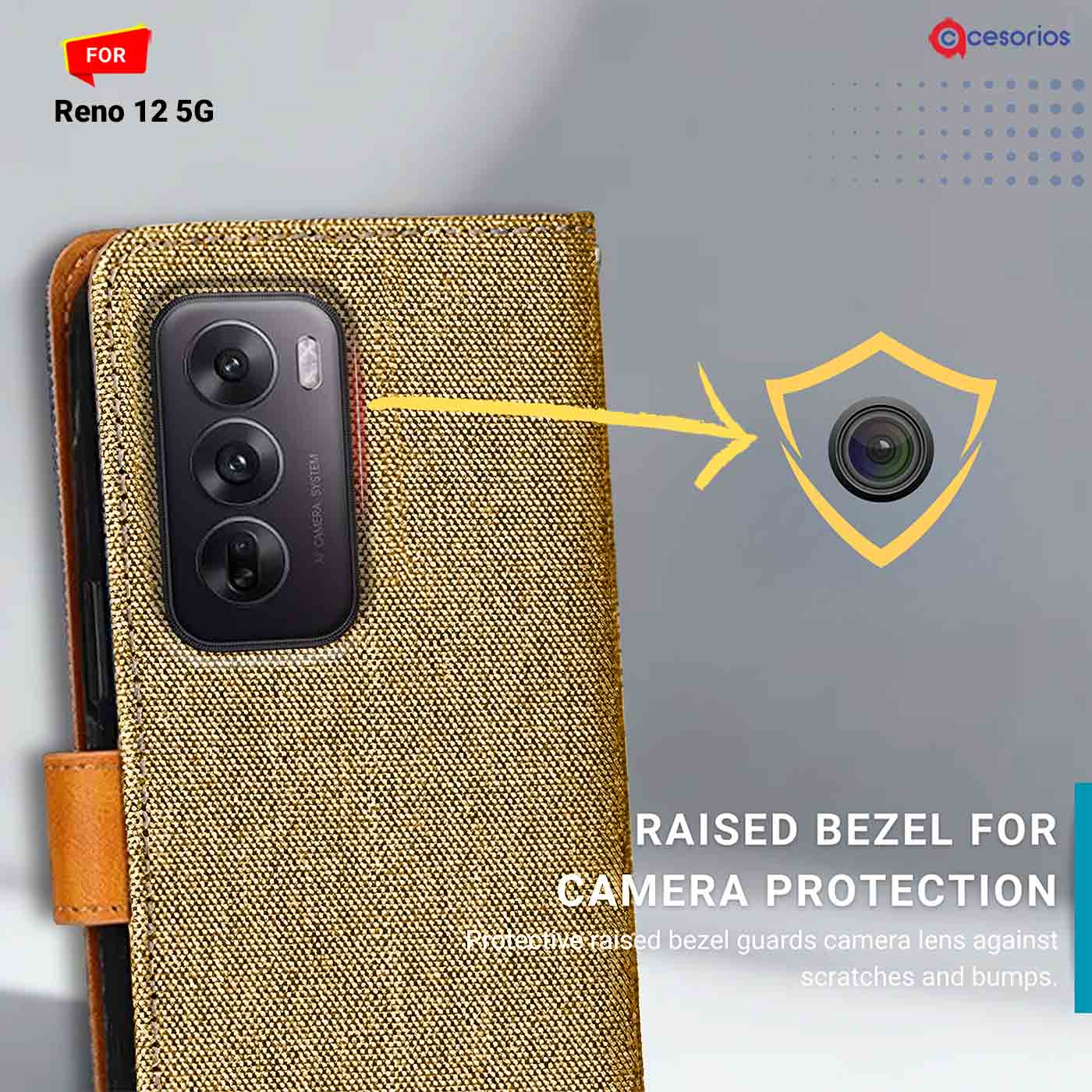 Denim & Leather back panel — Oppo Reno 12 5G in Light Brown mobile case