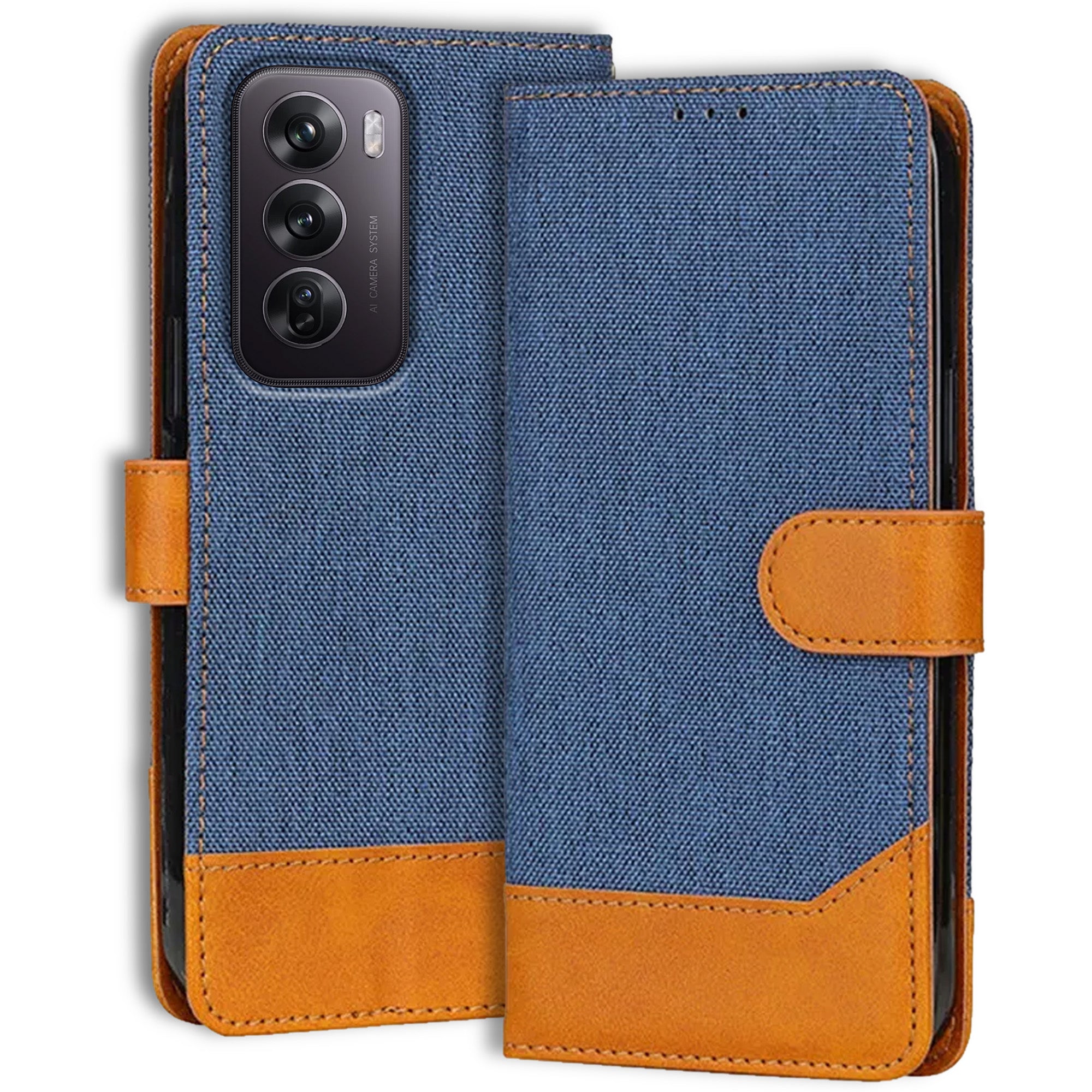 Accesorios Reno 12 Pro 5G denim flip cover – Blue – Image 1 #color_blue