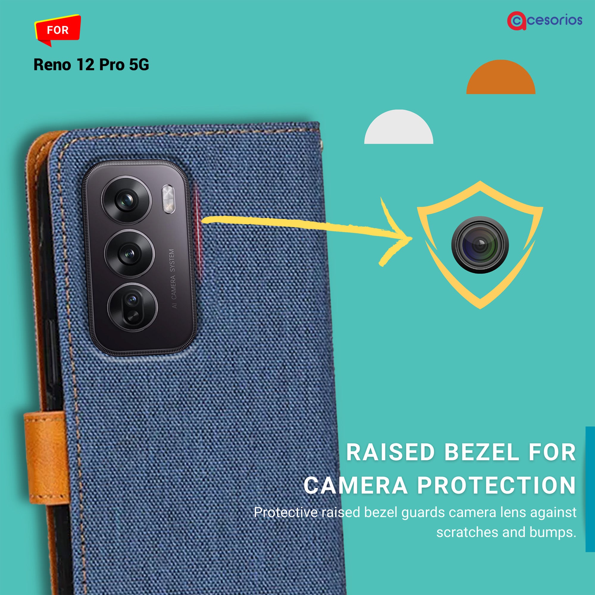 Accesorios Reno 12 Pro 5G denim flip cover – Blue – Image 2 #color_blue