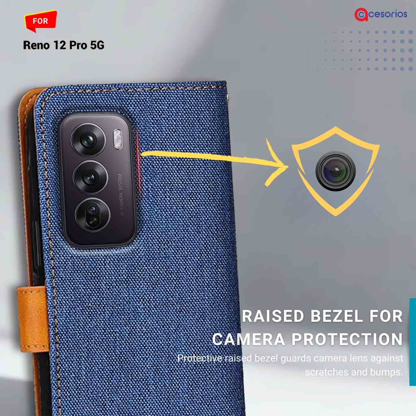 Denim & Leather back panel — Oppo Reno 12 Pro 5G in Blue mobile case