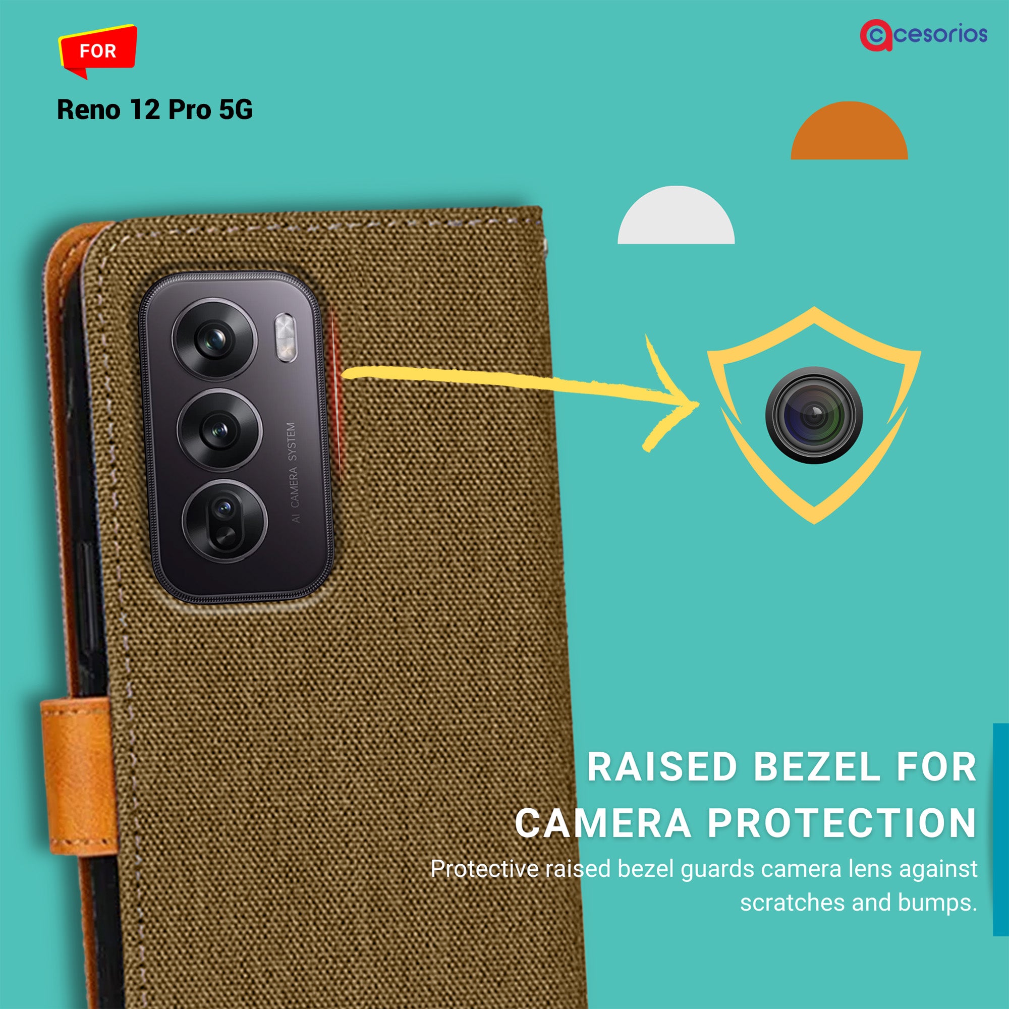 Accesorios Reno 12 Pro 5G denim flip cover – Dark Brown – Image 2 #color_dark brown