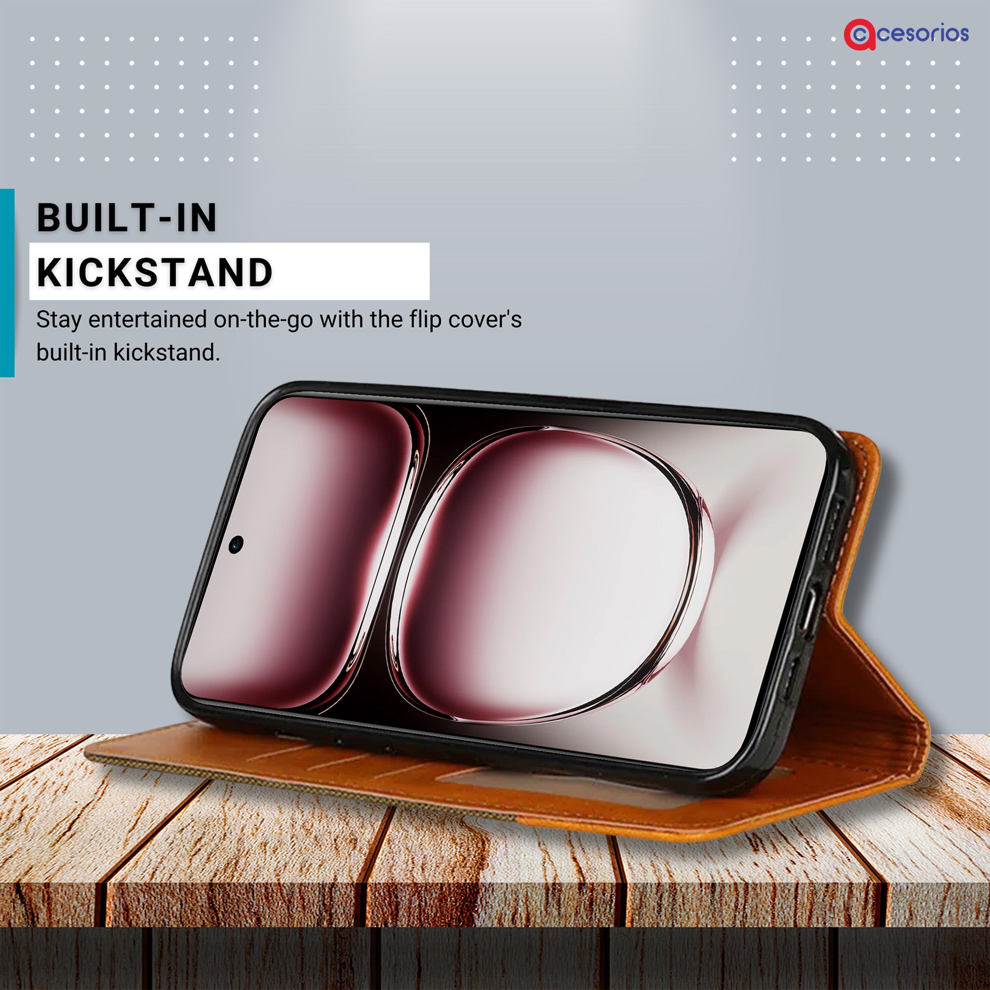 Accesorios Reno 12 Pro 5G denim flip cover – Dark Brown – Image 4 #color_dark brown