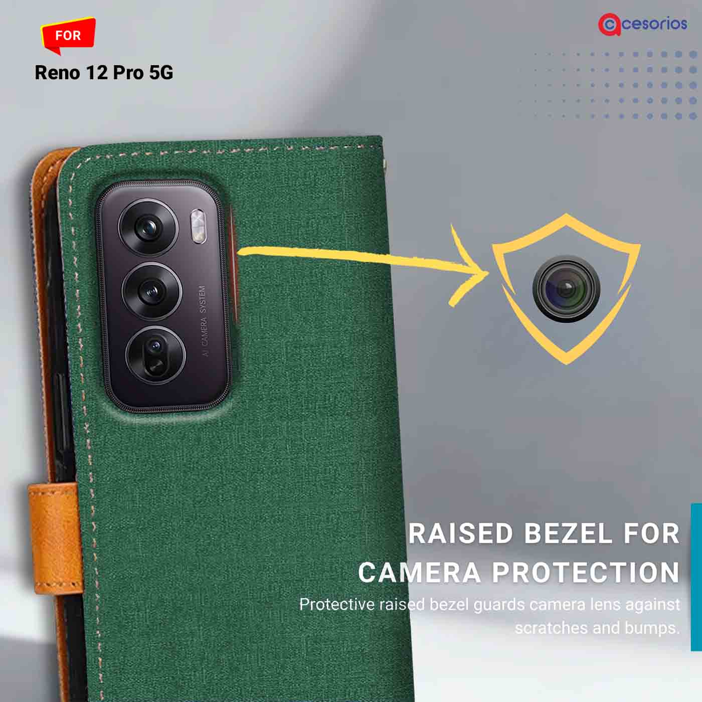 Canvas & Suede back panel — Oppo Reno 12 Pro 5G in Green mobile case