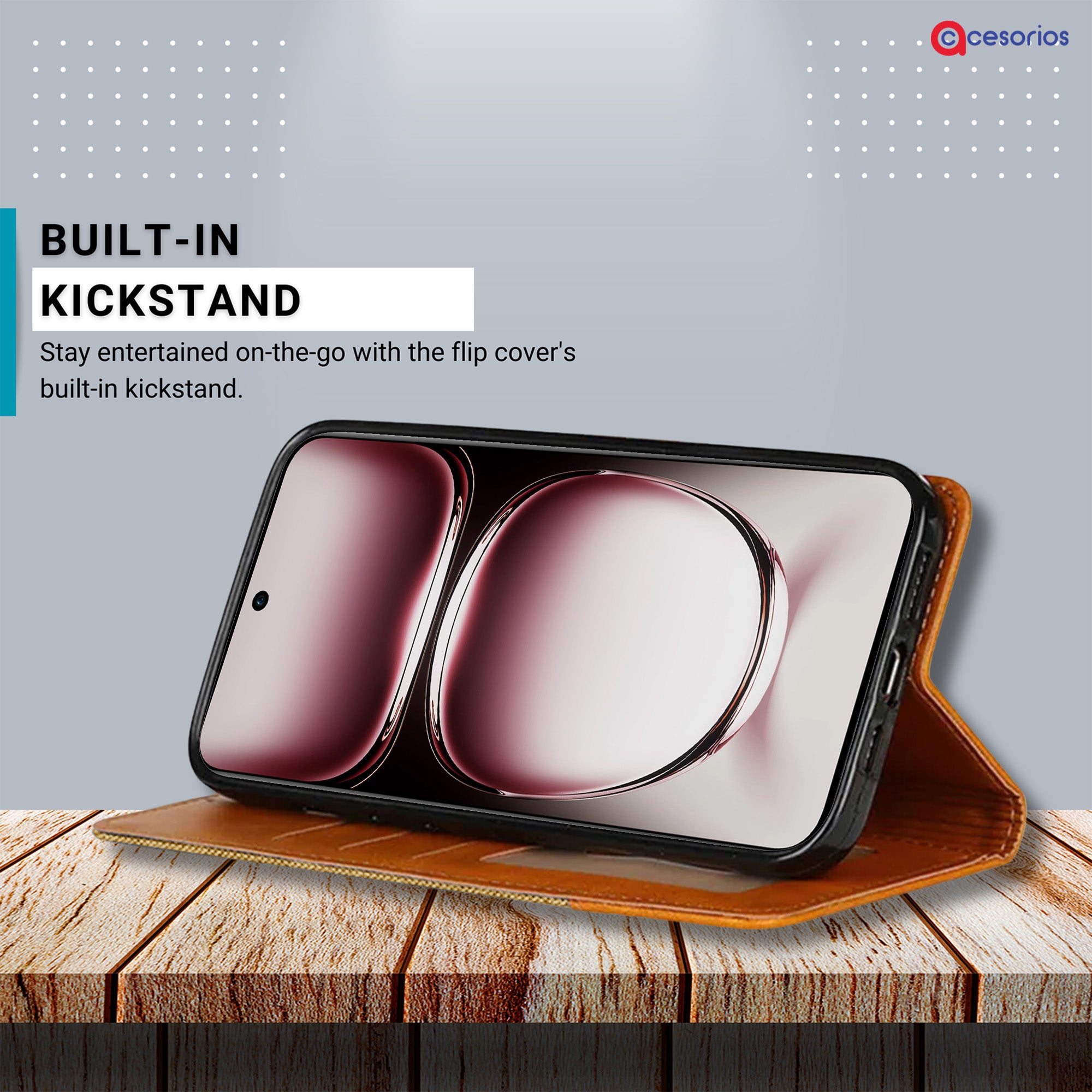 Accesorios Reno 12 Pro 5G denim flip cover – Light Brown – Image 4 #color_light brown