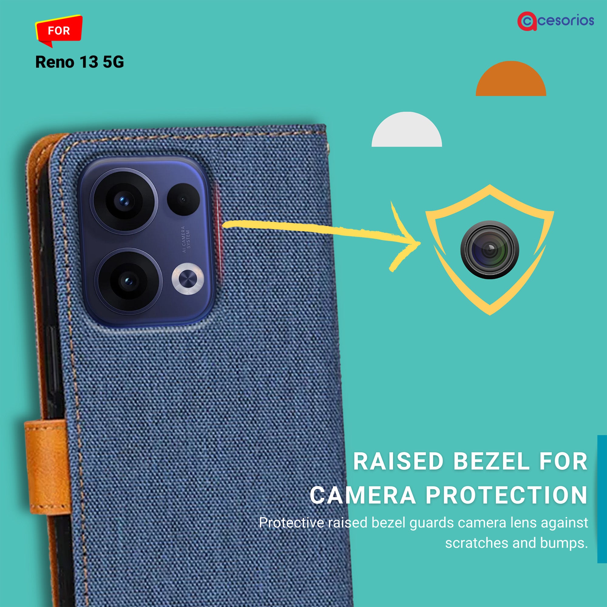 Accesorios Reno 13 5G denim flip cover – Blue – Image 2 #color_blue