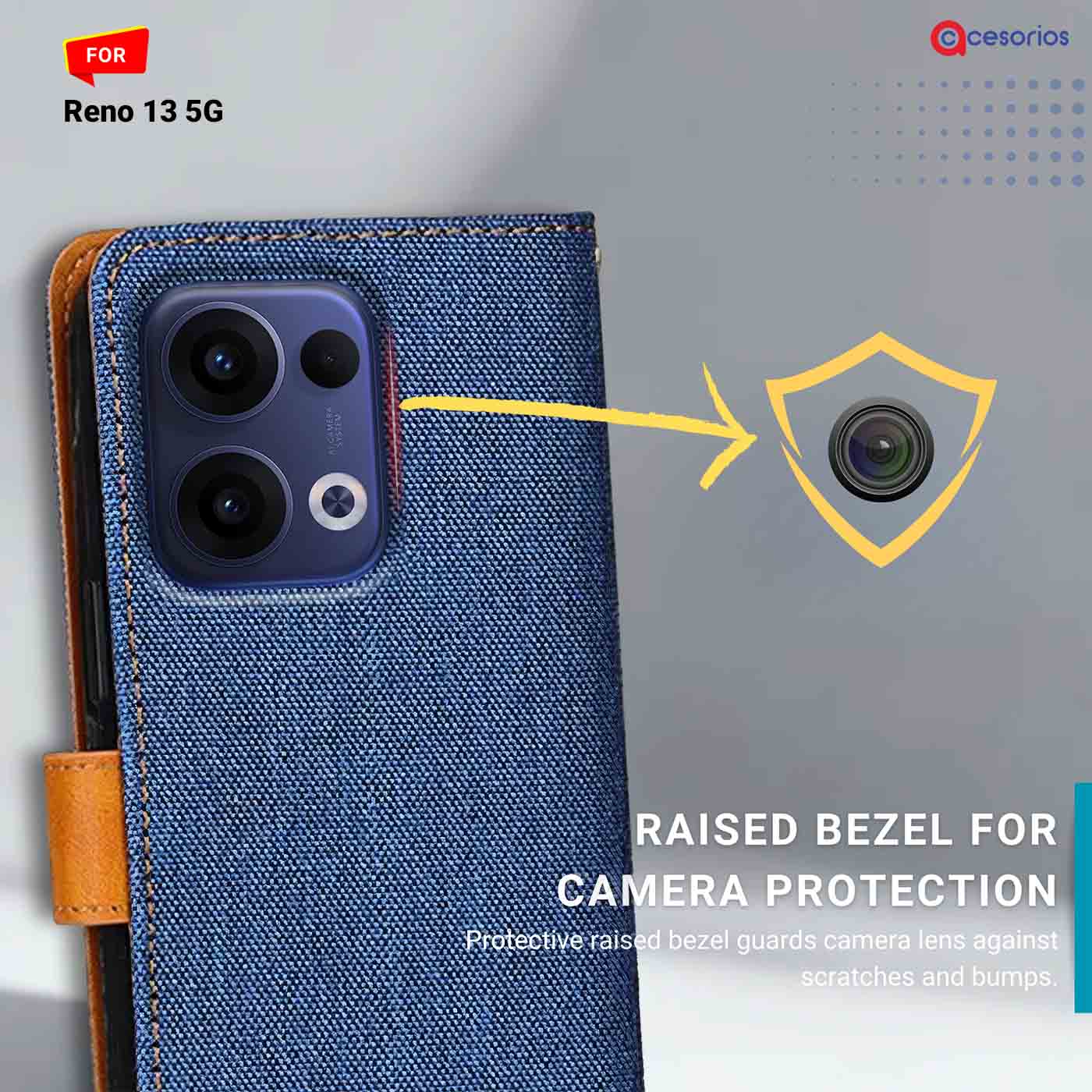 Denim & Leather back panel — Oppo Reno 13 5G in Blue mobile case