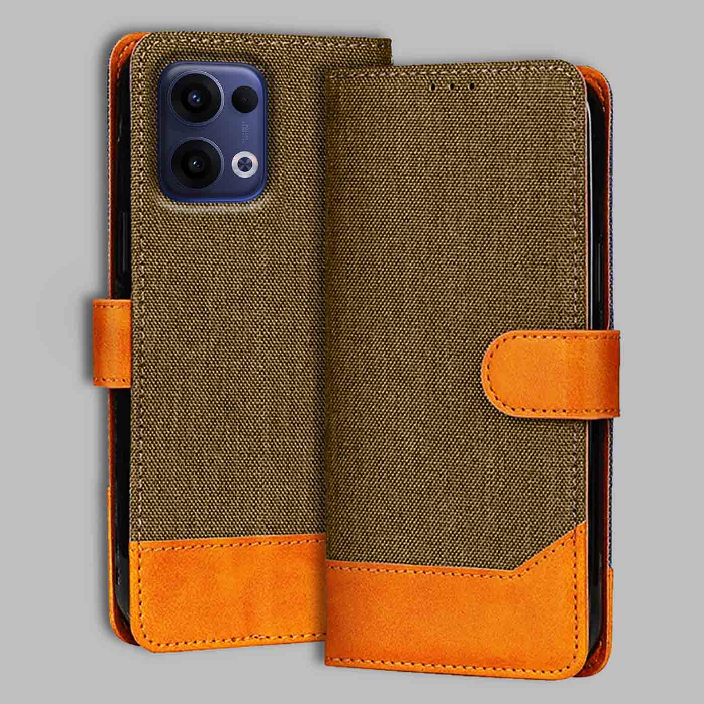 Accesorios Reno 13 5G denim flip cover – Dark Brown – Image 1 #color_dark b