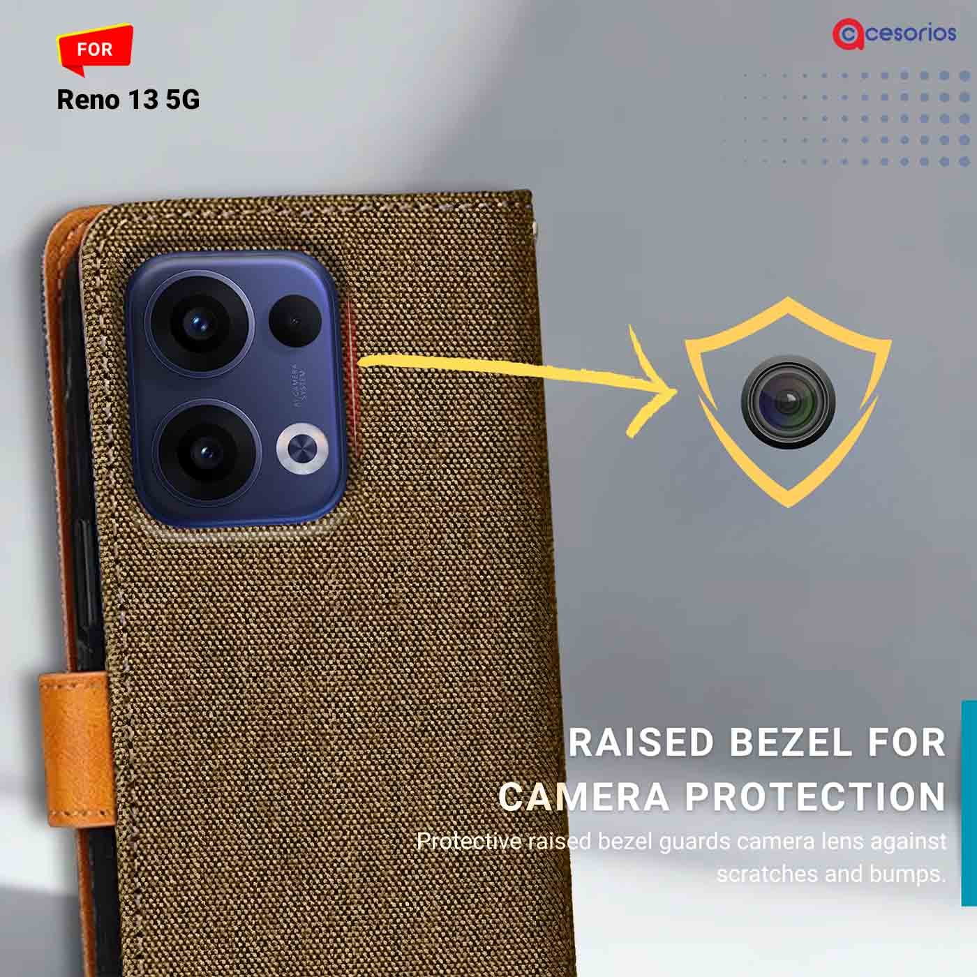 Accesorios Reno 13 5G denim flip cover – Dark Brown – Image 2 #color_dark b