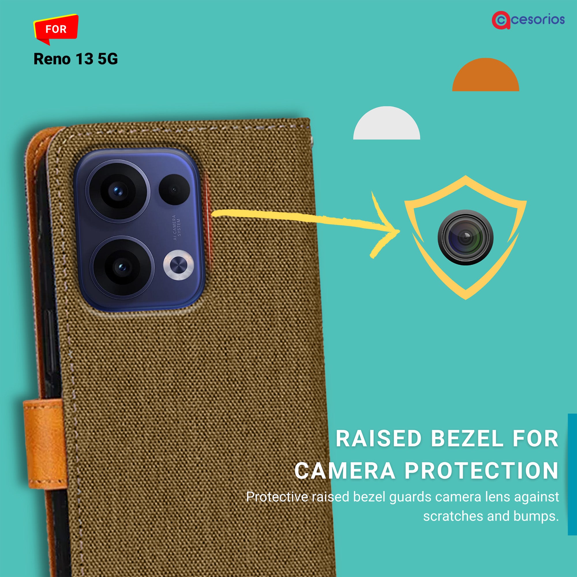 Accesorios Reno 13 5G denim flip cover – Dark Brown – Image 2 #color_dark brown