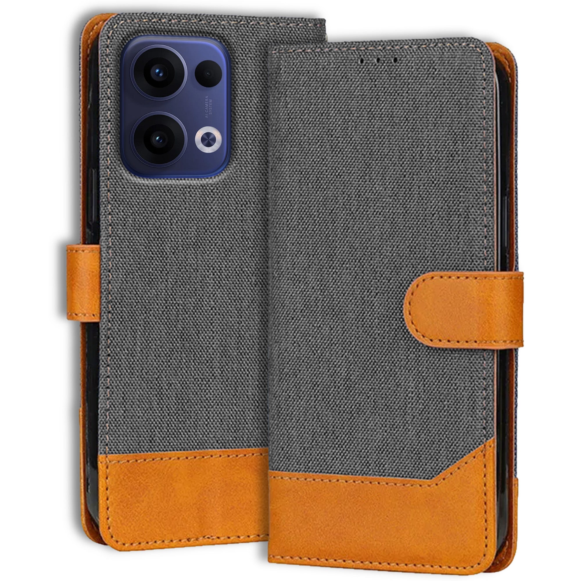 Accesorios Reno 13 5G denim flip cover – Grey – Image 1 #color_grey