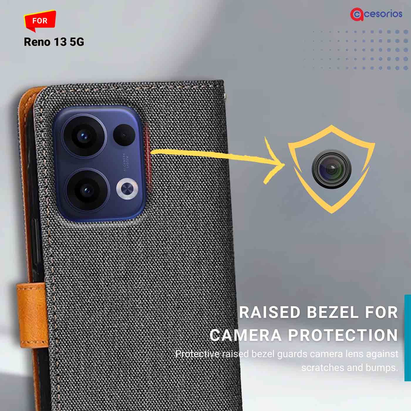 Accesorios Reno 13 5G denim flip cover – Grey – Image 2 #color_