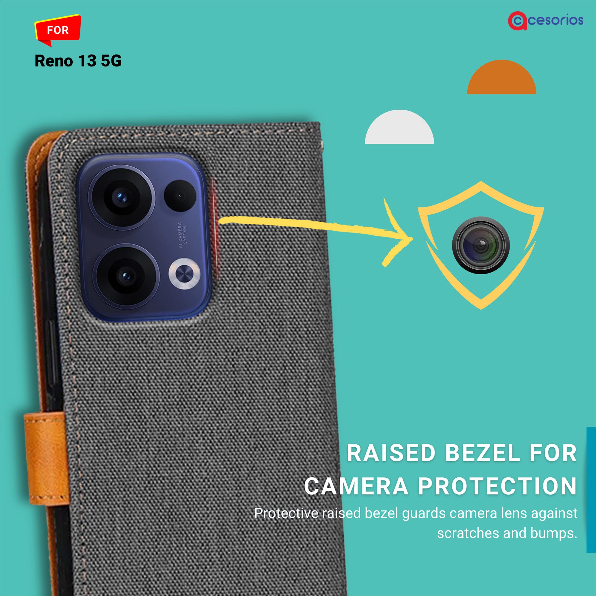 Accesorios Reno 13 5G denim flip cover – Grey – Image 2 #color_grey