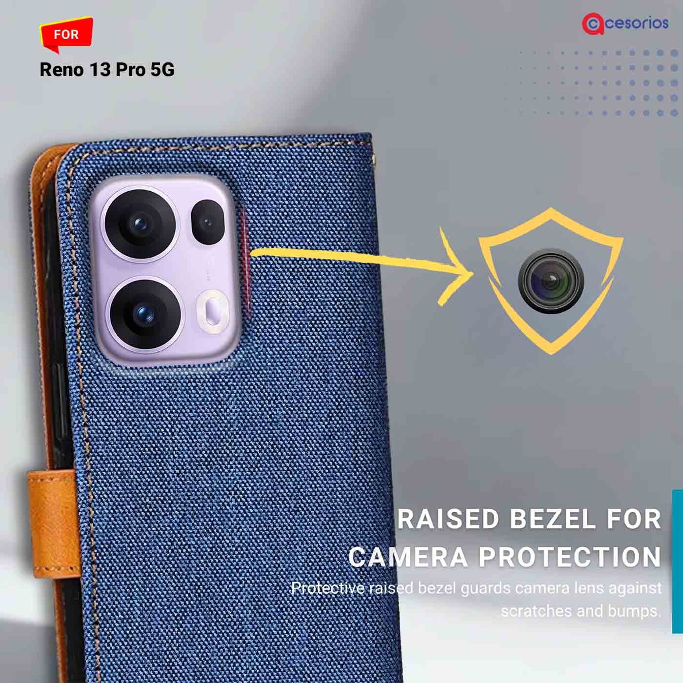 Accesorios Reno 13 Pro 5G denim flip cover – Blue – Image 2 #color_