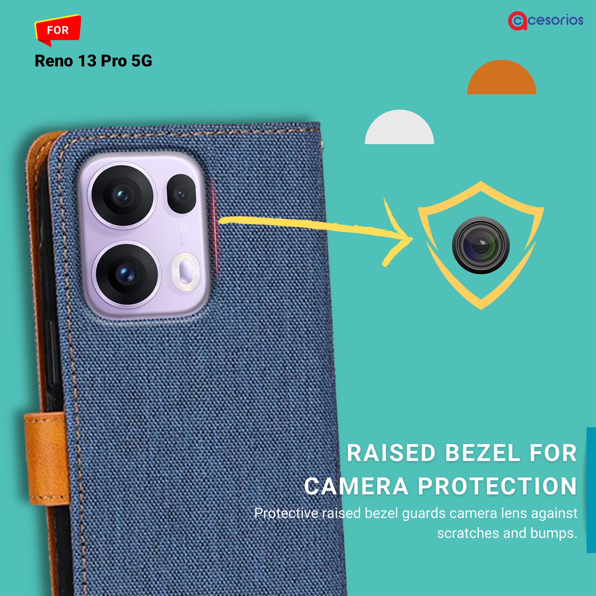 Accesorios Reno 13 Pro 5G denim flip cover – Blue – Image 2 #color_blue
