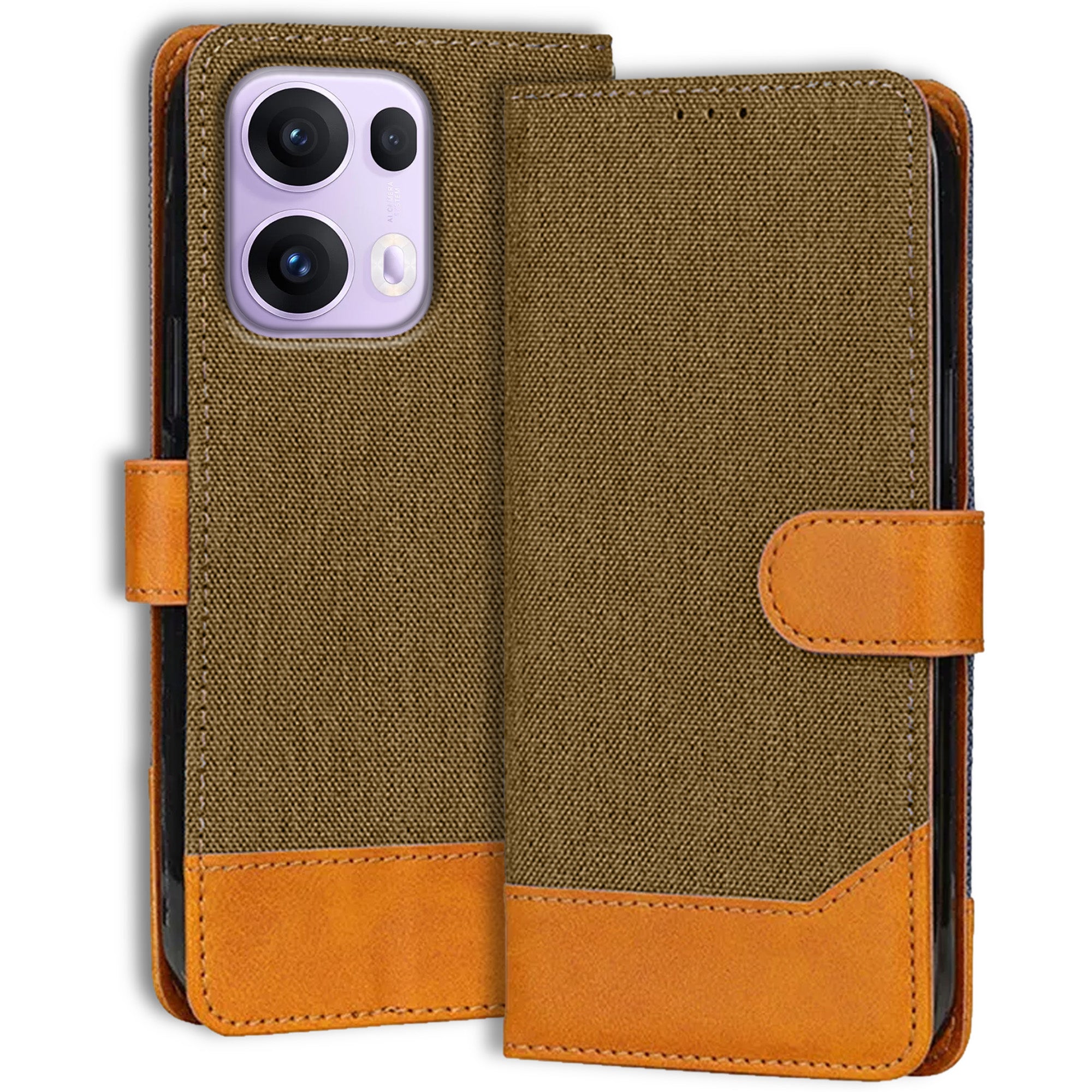 Accesorios Reno 13 Pro 5G denim flip cover – Dark Brown – Image 1 #color_dark brown
