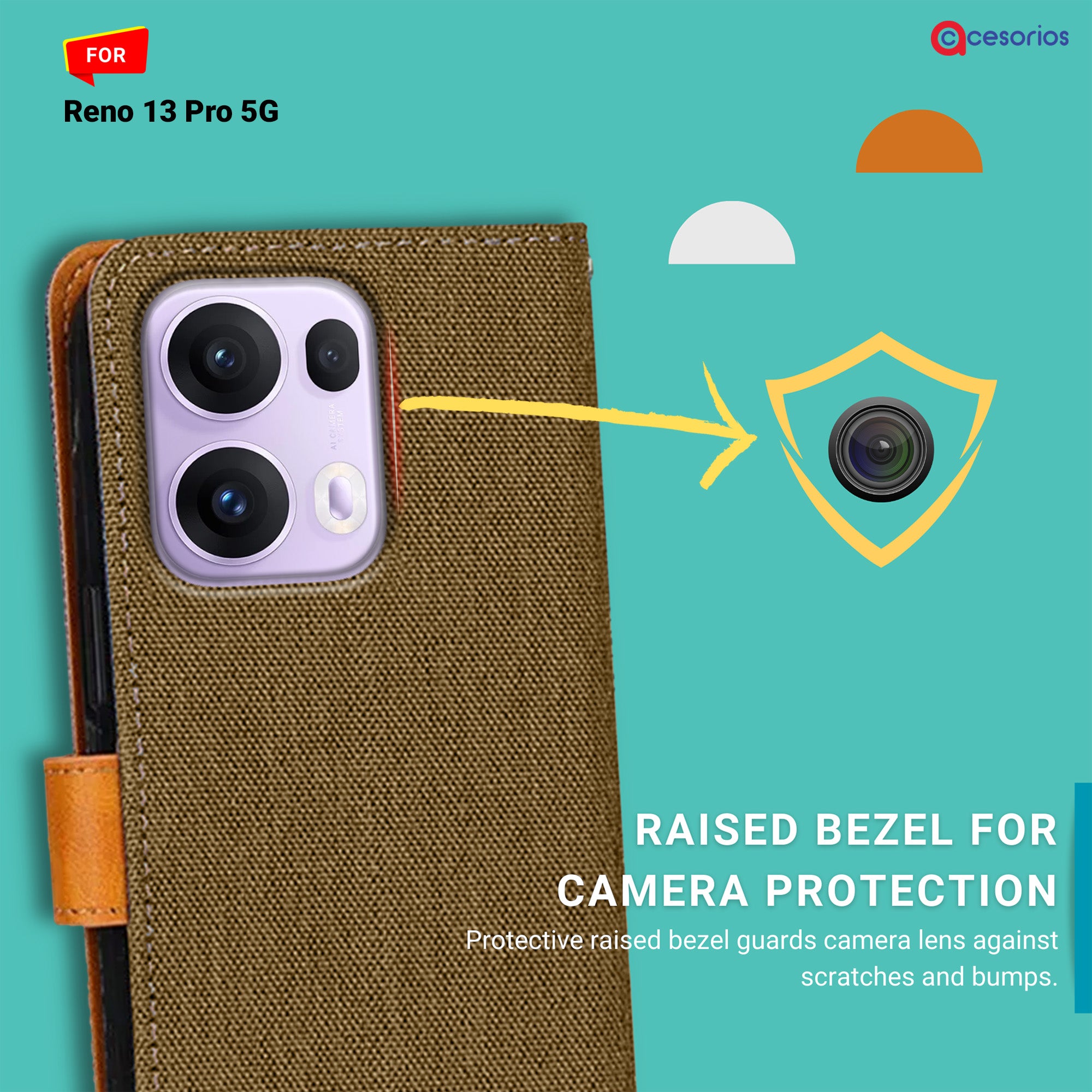 Accesorios Reno 13 Pro 5G denim flip cover – Dark Brown – Image 2 #color_dark brown
