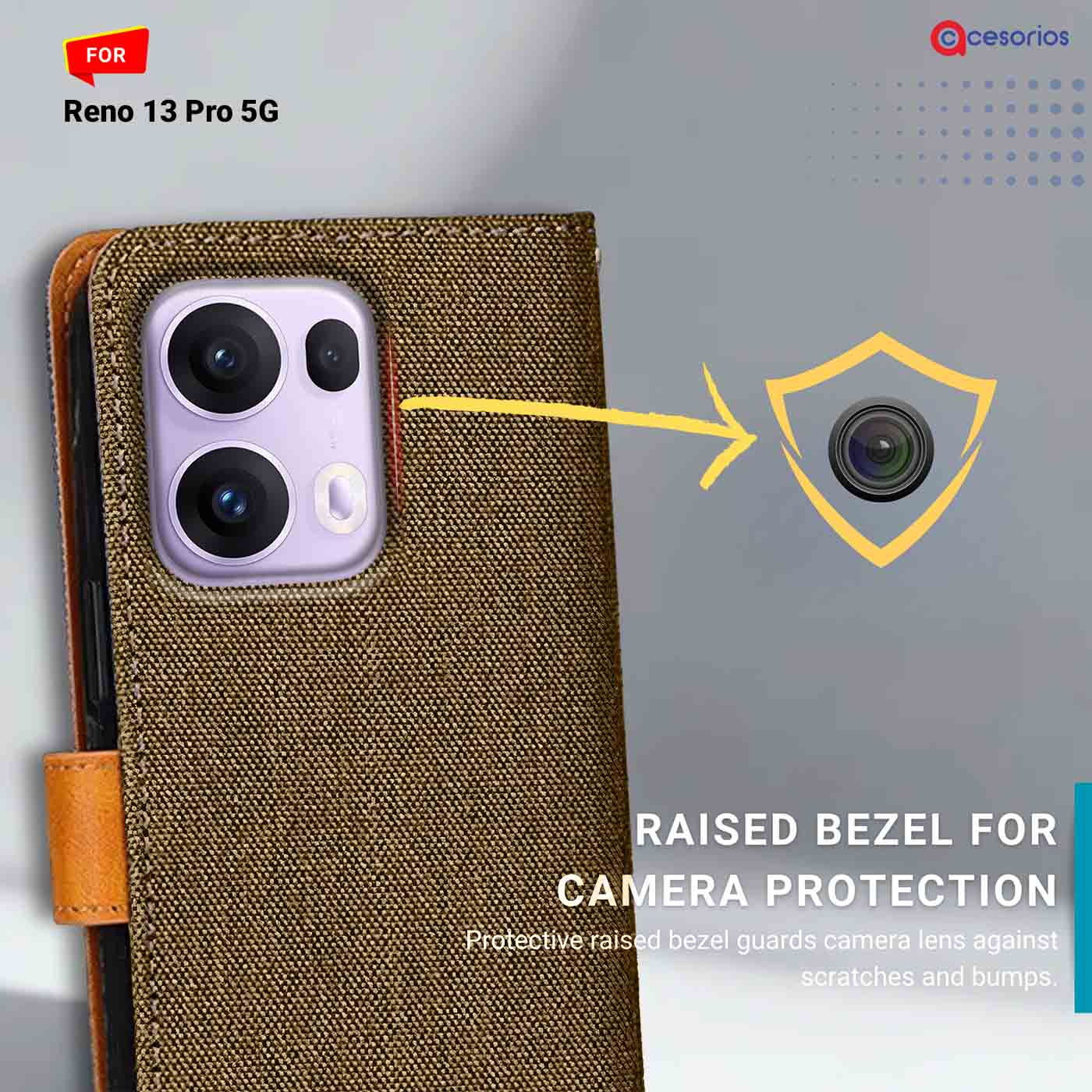 Denim & Leather back panel — Oppo Reno 13 Pro 5G in Dark Brown mobile case