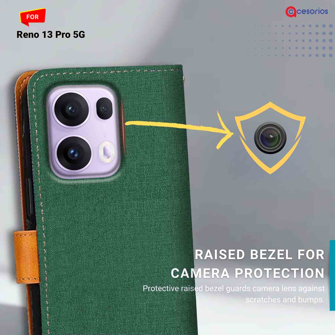 Accesorios Reno 13 Pro 5G denim flip cover – Green – Image 2 #color_g