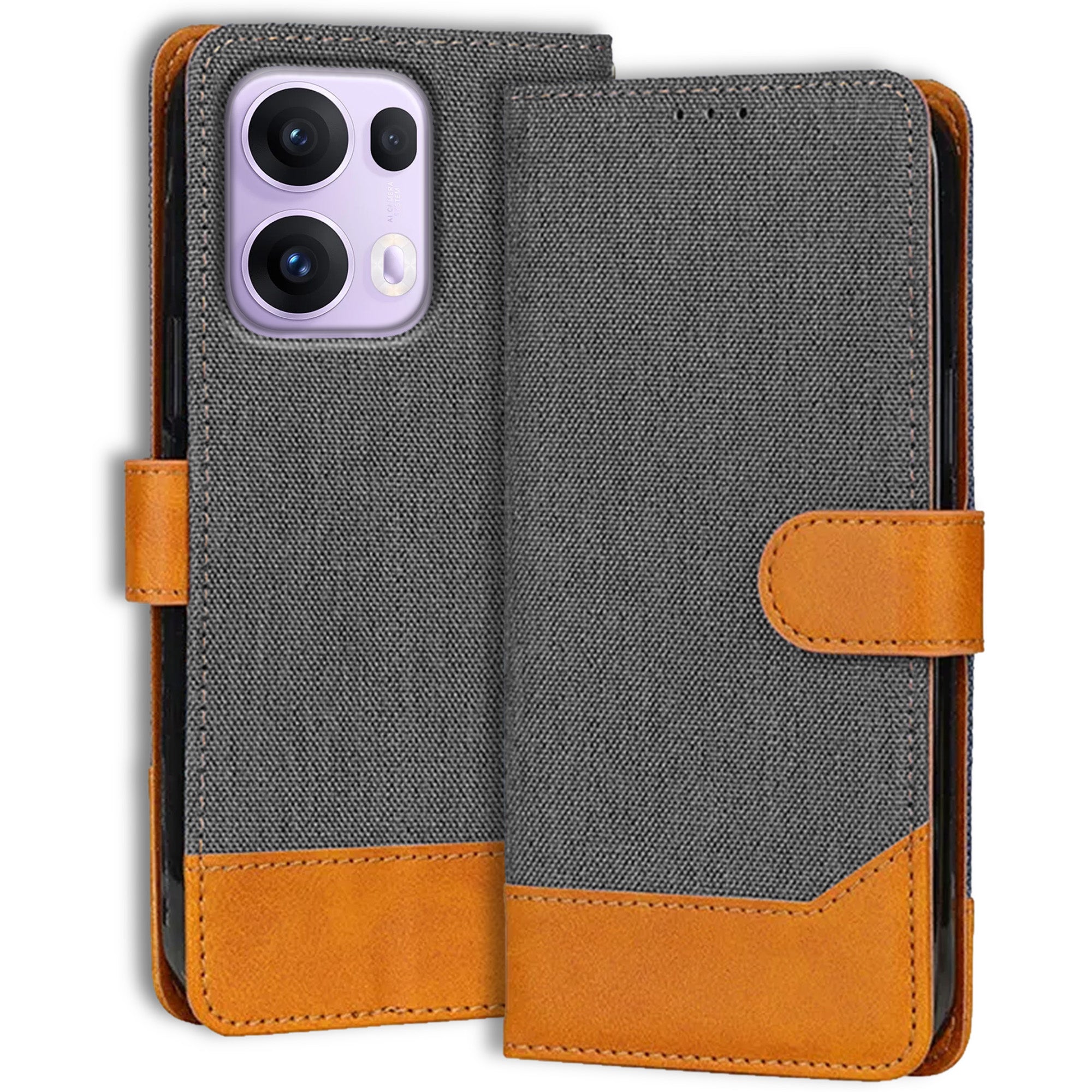 Accesorios Reno 13 Pro 5G denim flip cover – Grey – Image 1 #color_grey