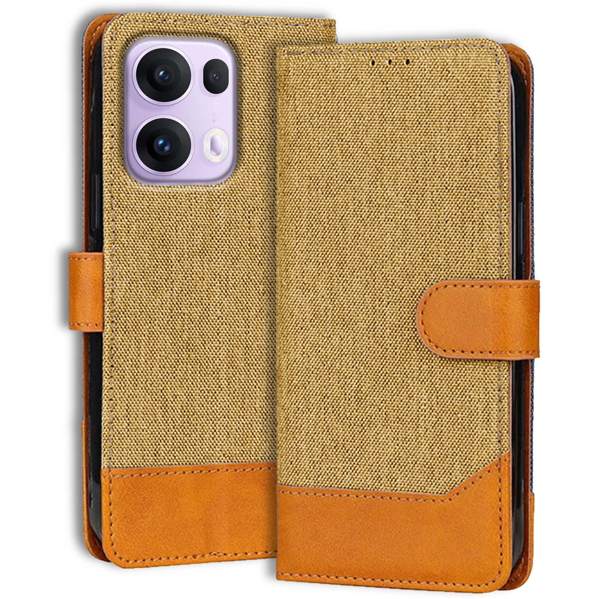 Accesorios Reno 13 Pro 5G denim flip cover – Light Brown – Image 1 #color_light brown