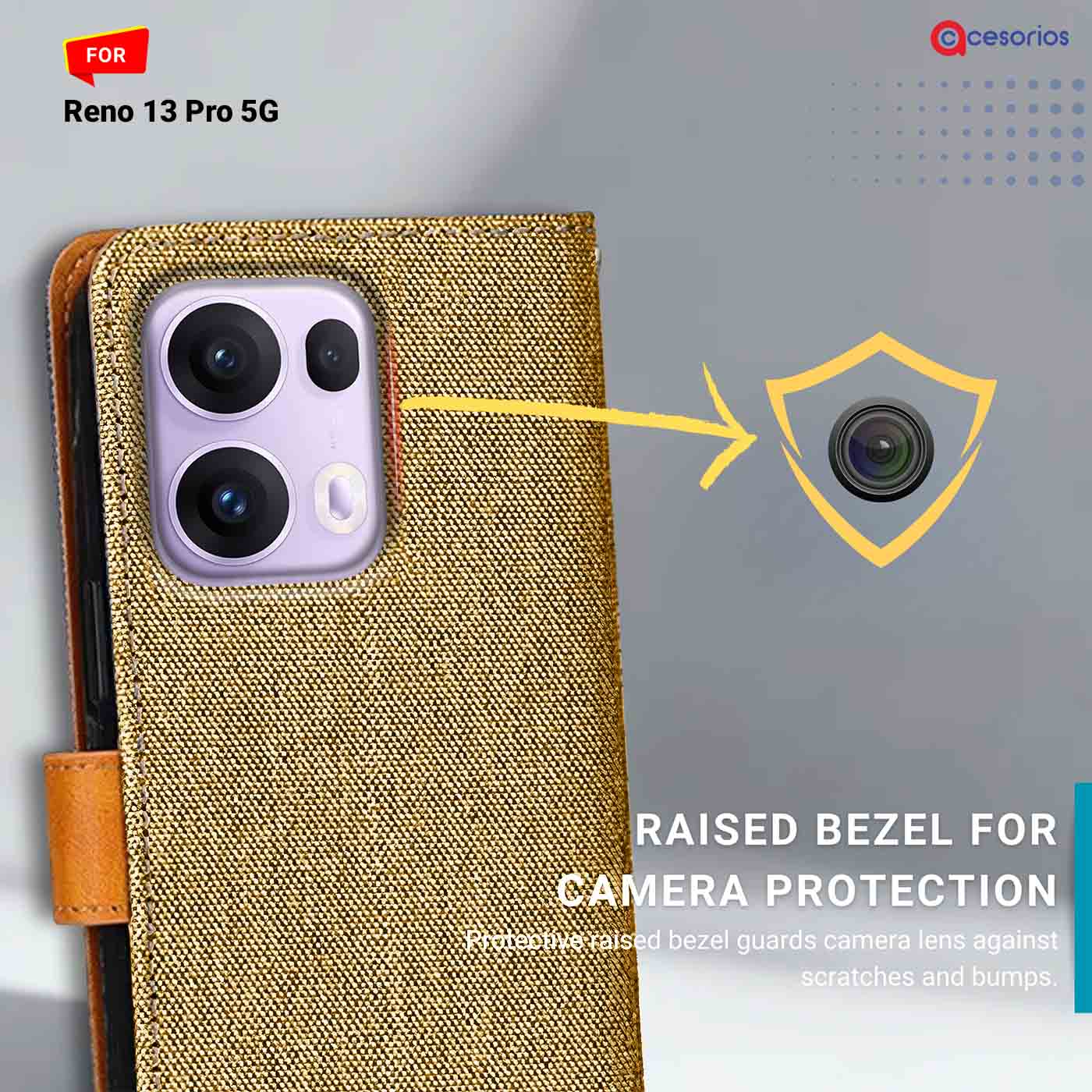 Accesorios Reno 13 Pro 5G denim flip cover – Light Brown – Image 2 #color_light b