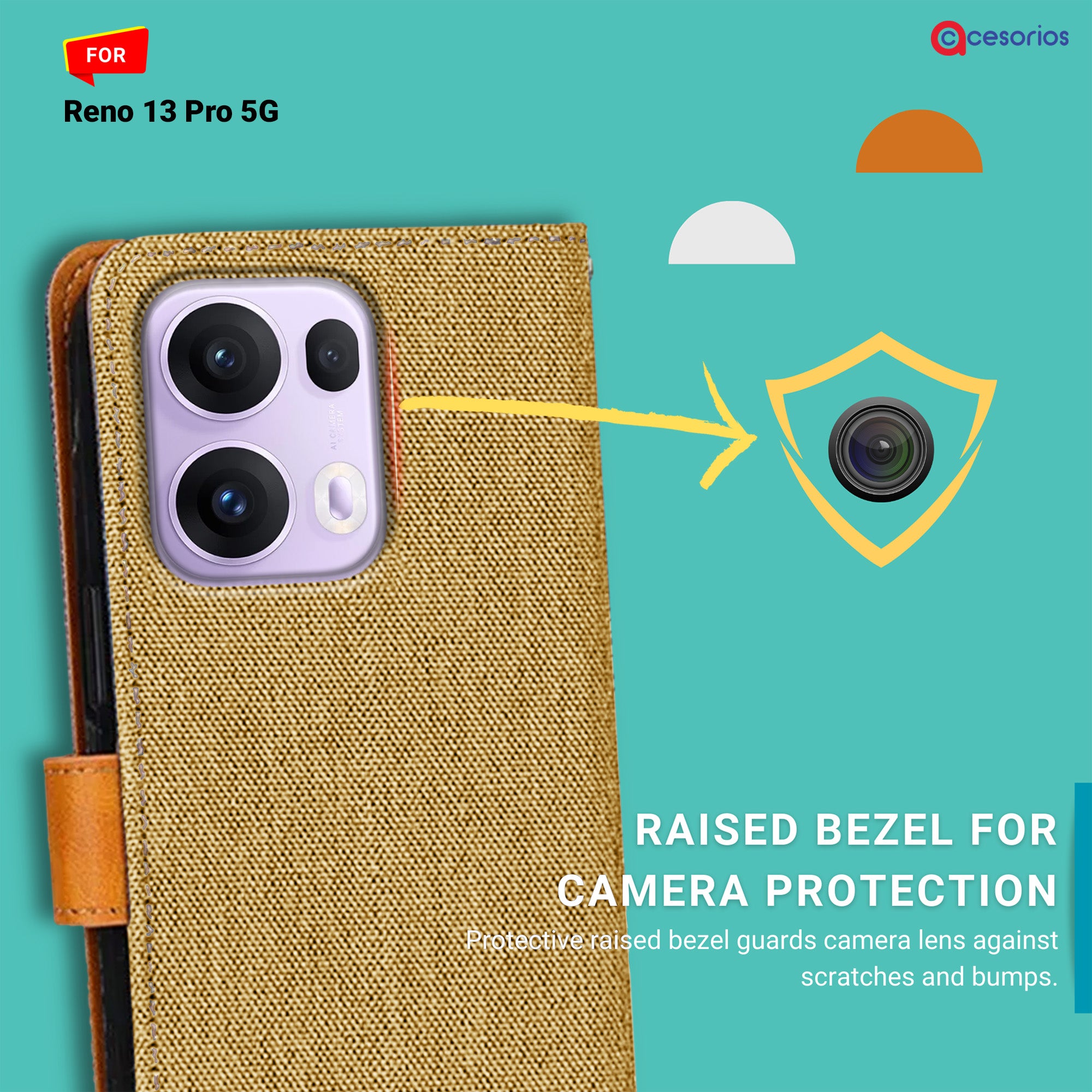 Accesorios Reno 13 Pro 5G denim flip cover – Light Brown – Image 2 #color_light brown