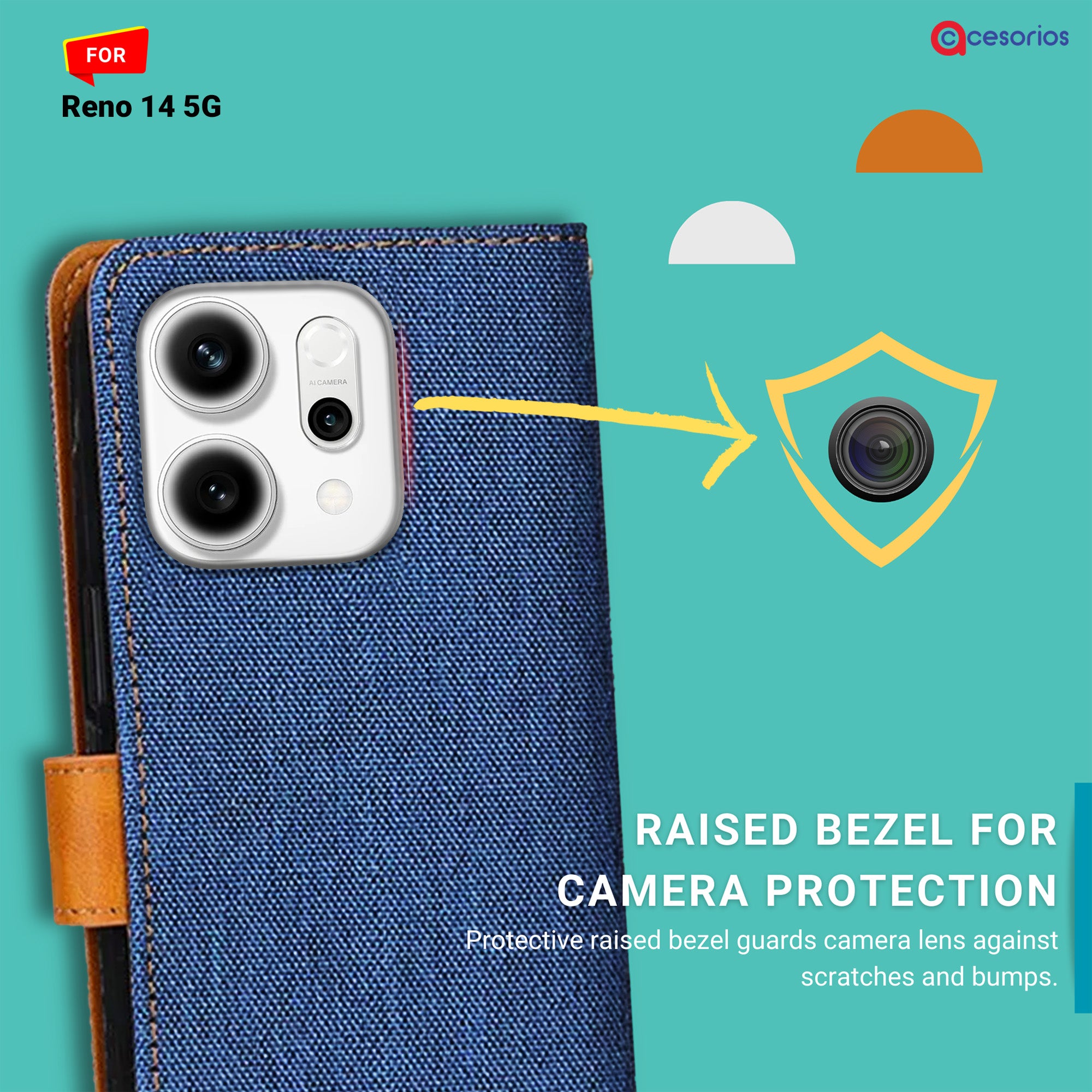 Accesorios Reno 14 5G denim flip cover – Blue – Image 2 #color_blue