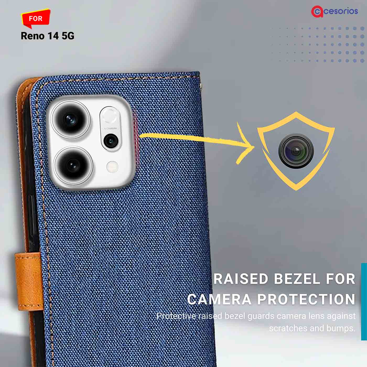 Denim & Leather back panel — Oppo Reno 14 5G in Blue mobile case