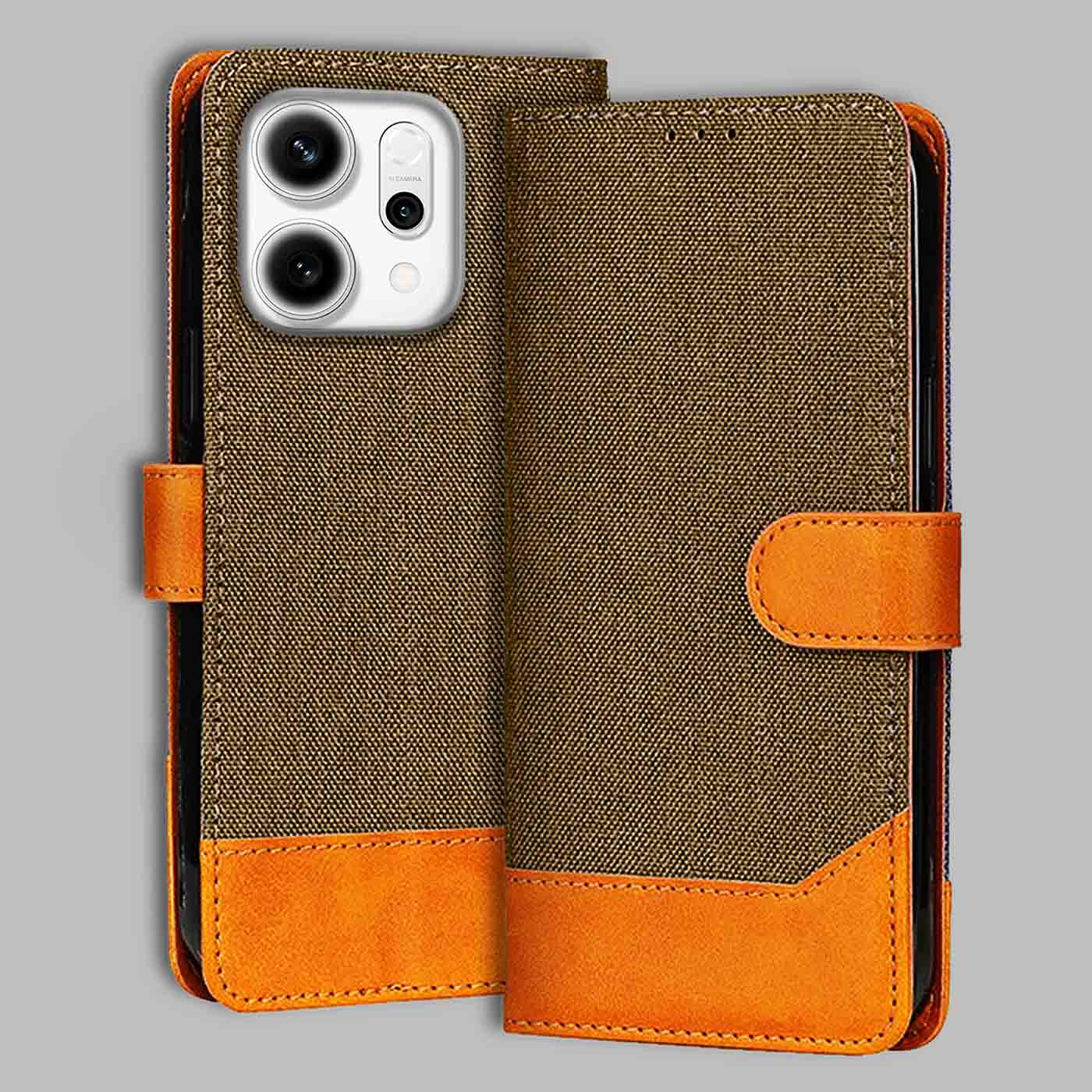 Accesorios Reno 14 5G denim flip cover – Dark Brown – Image 1 #color_dark b