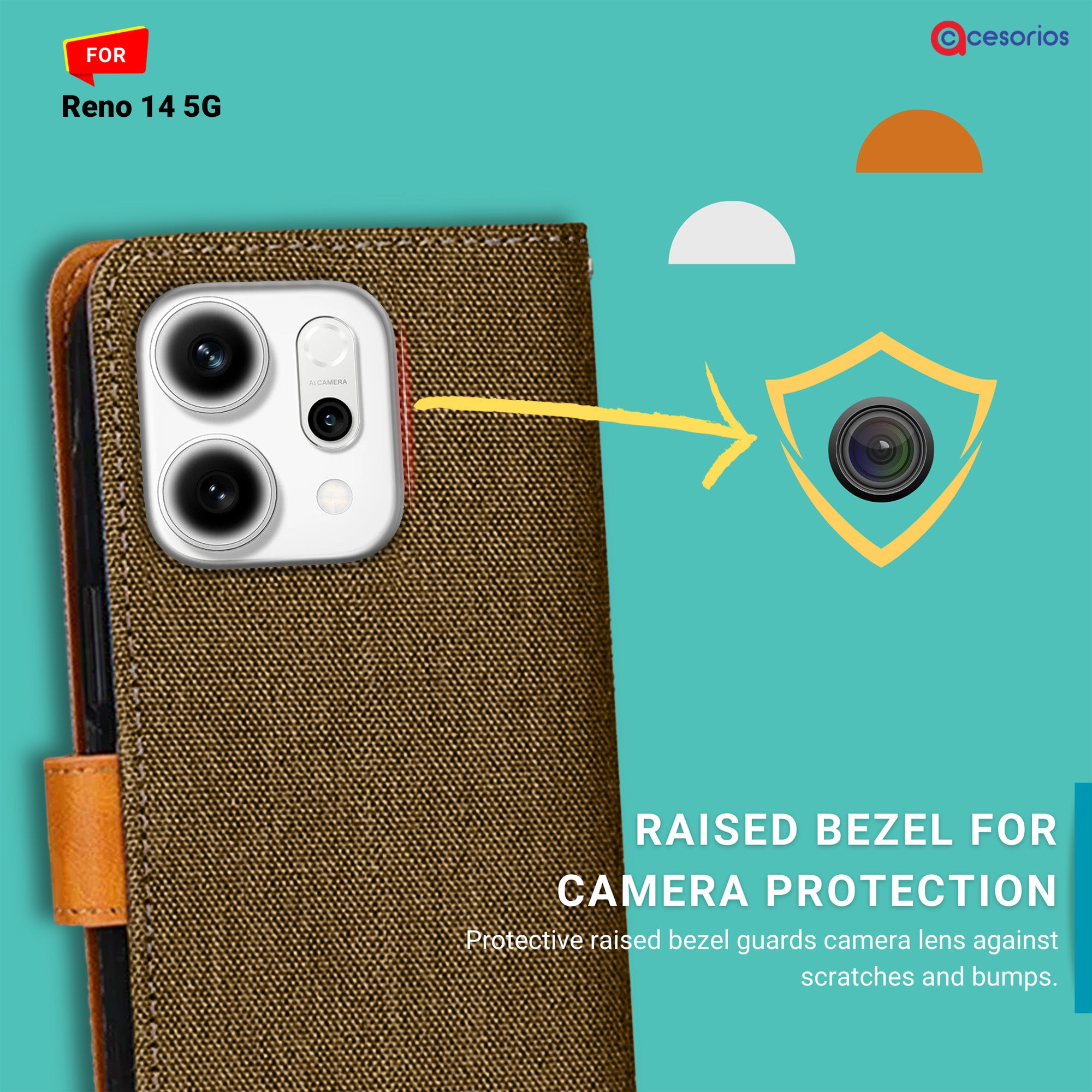 Accesorios Reno 14 5G denim flip cover – Dark Brown – Image 2 #color_dark brown