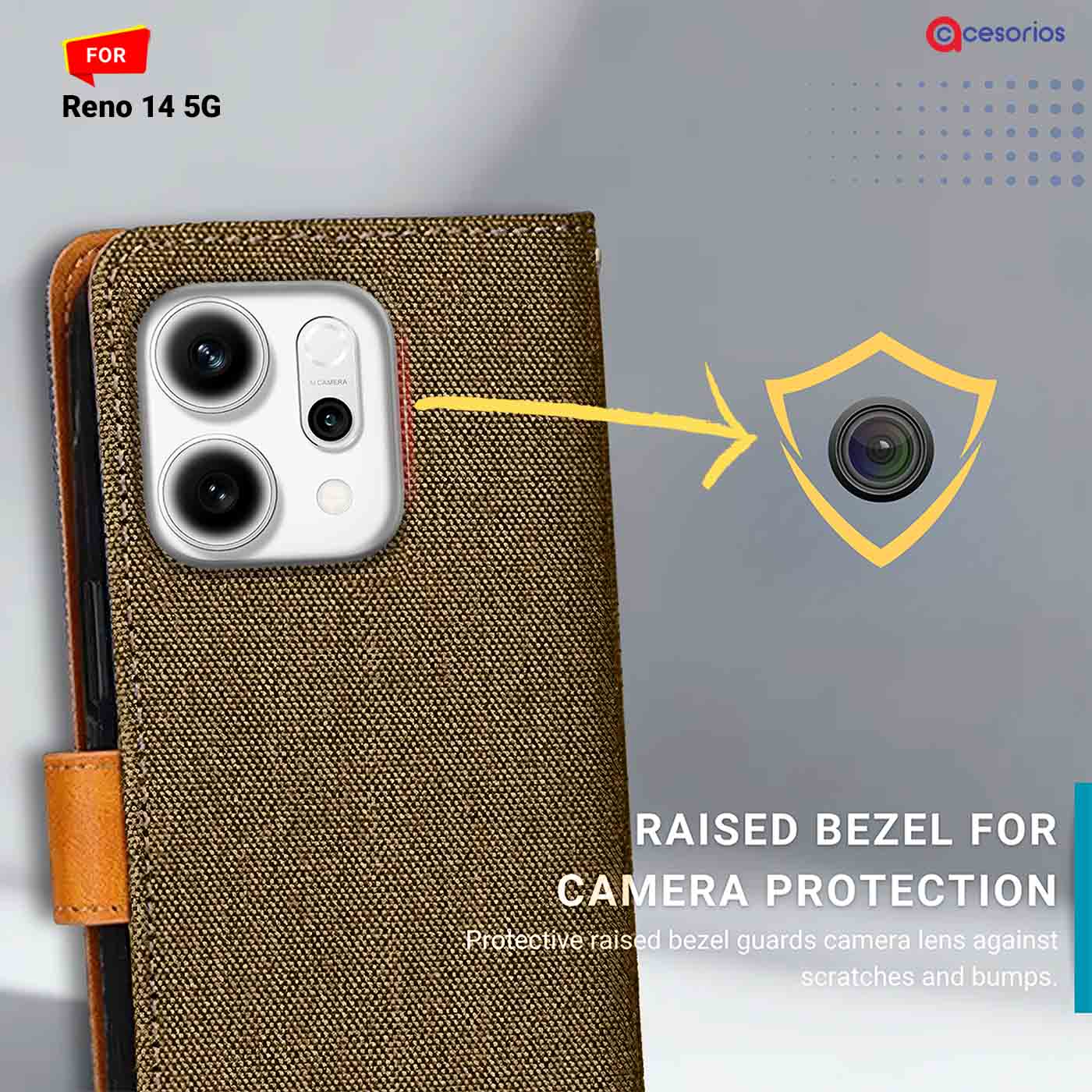 Denim & Leather back panel — Oppo Reno 14 5G in Dark Brown mobile case