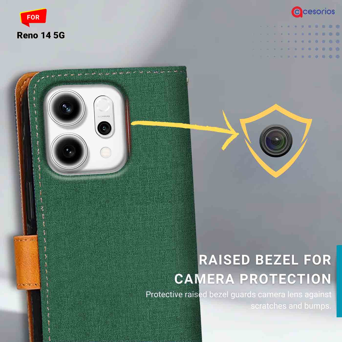 Canvas & Suede back panel — Oppo Reno 14 5G in Green mobile case